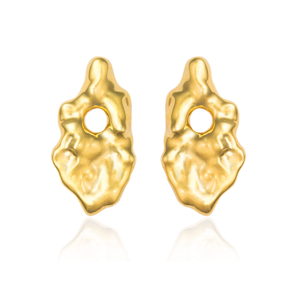 Liz-Crow-London-Fortitude-Statement-Earrings-18CT-GOLD-Sculptural-Molten-Texture-Statement-Studs-Stud-Earring