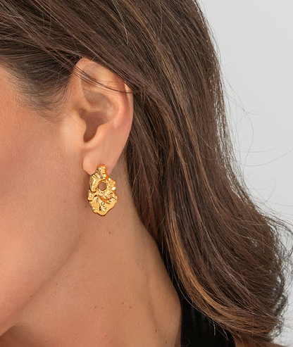 Liz-Crow-London-Fortitude-Statement-Earrings-18CT-GOLD-Sculptural-Molten-Texture-Statement-Studs-Stud-Earring