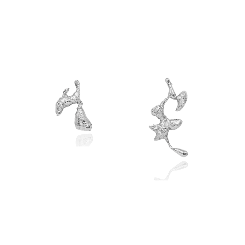 Liz-Crow-London-Jewellery-The-Noticing-Earrings-Sterling-Silver-Asymmetric-Odd-Pair-Statement-Earring-Stud-Molten-Organic-Texture