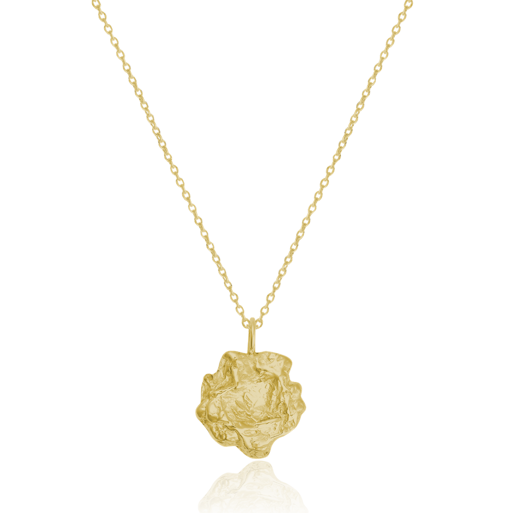 Liz-Crow-London-Presence-Pendant-18CT-GOLD-The-Deep-Stillness-Necklace-Textured-Molten-Sculptural-Coin-Circle-Pendant