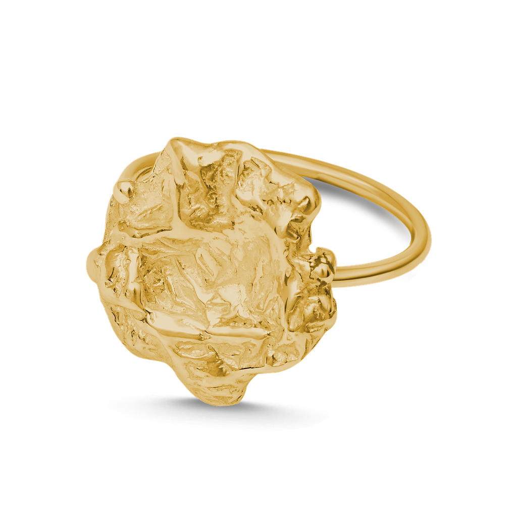 Liz-Crow-London-Presence-The-Deep-Stillness-18ct-Gold-Vermeil-Sculptural-Ring-Molten-Texture-Solitaire-Stacking