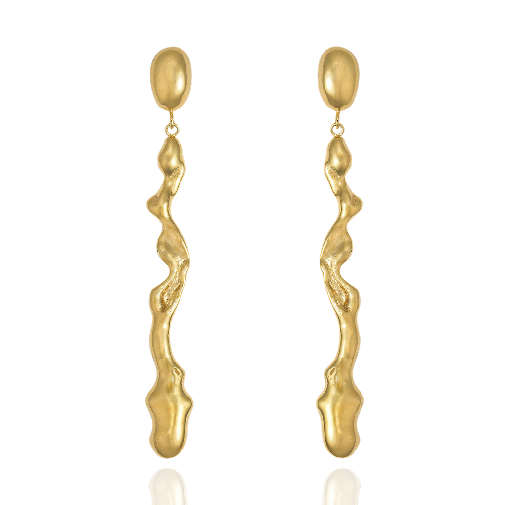 Liz-Crow-London-Resilience-Earrings-18CT-GOLD-Vermeil-The-Flow-Within-Sculptural-Wavey-Wiggle-Drop-Dangle-Stud-Earrings-Earring-Statement-Scluptural-Molten-Organic-TExture