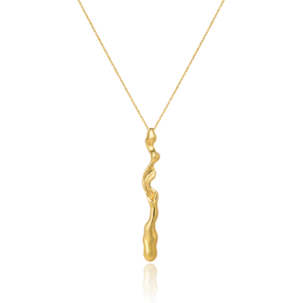 Liz-Crow-London-Resilience-Necklace-18CT-GOLD-Vermeil-Flow-Within-Ocean-Drop-Wiggle-Wave-Molten-Texture-Drop-Long-Statement-Pendant-Necklace
