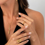 Liz-Crow-London-Resilience-Necklace-18CT-GOLD-Vermeil-Flow-Within-Ocean-Drop-Wiggle-Wave-Molten-Texture-Drop-Long-Statement-Pendant-Necklace