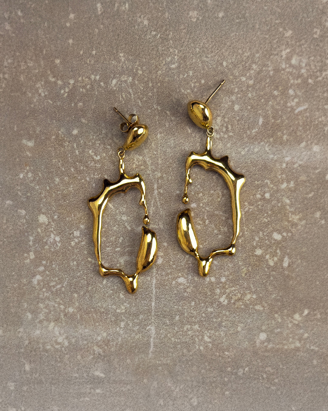 Liz-Crow-London-Tenacity-Earrings-18CT-GOLD-Vermeil-The-Climb-Earrings-Statement-Wavey-Wiggle-Molten-Melting-Texture-Ripple-Drop-Hoops-Drop-Dangle