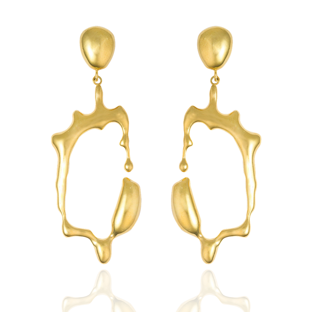 Liz-Crow-London-Tenacity-Earrings-18CT-GOLD-Vermeil-The-Climb-Earrings-Statement-Wavey-Wiggle-Molten-Melting-Texture-Ripple-Drop-Hoops-Drop-Dangle