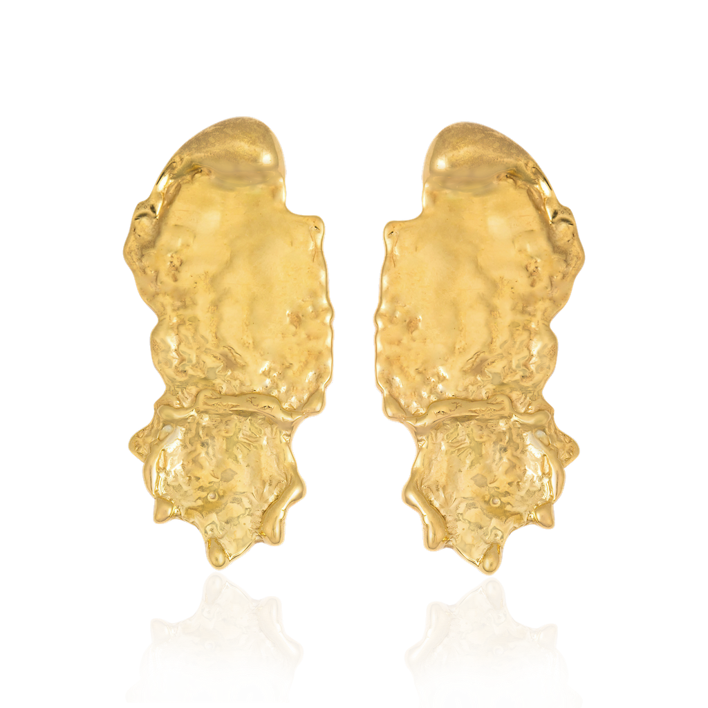 Liz-Crow-London-Wonder-Earrings-18CT-GOLD-Self-Seen-Statement-Stud-Oversized-Molten-Melting-Textured-Earring