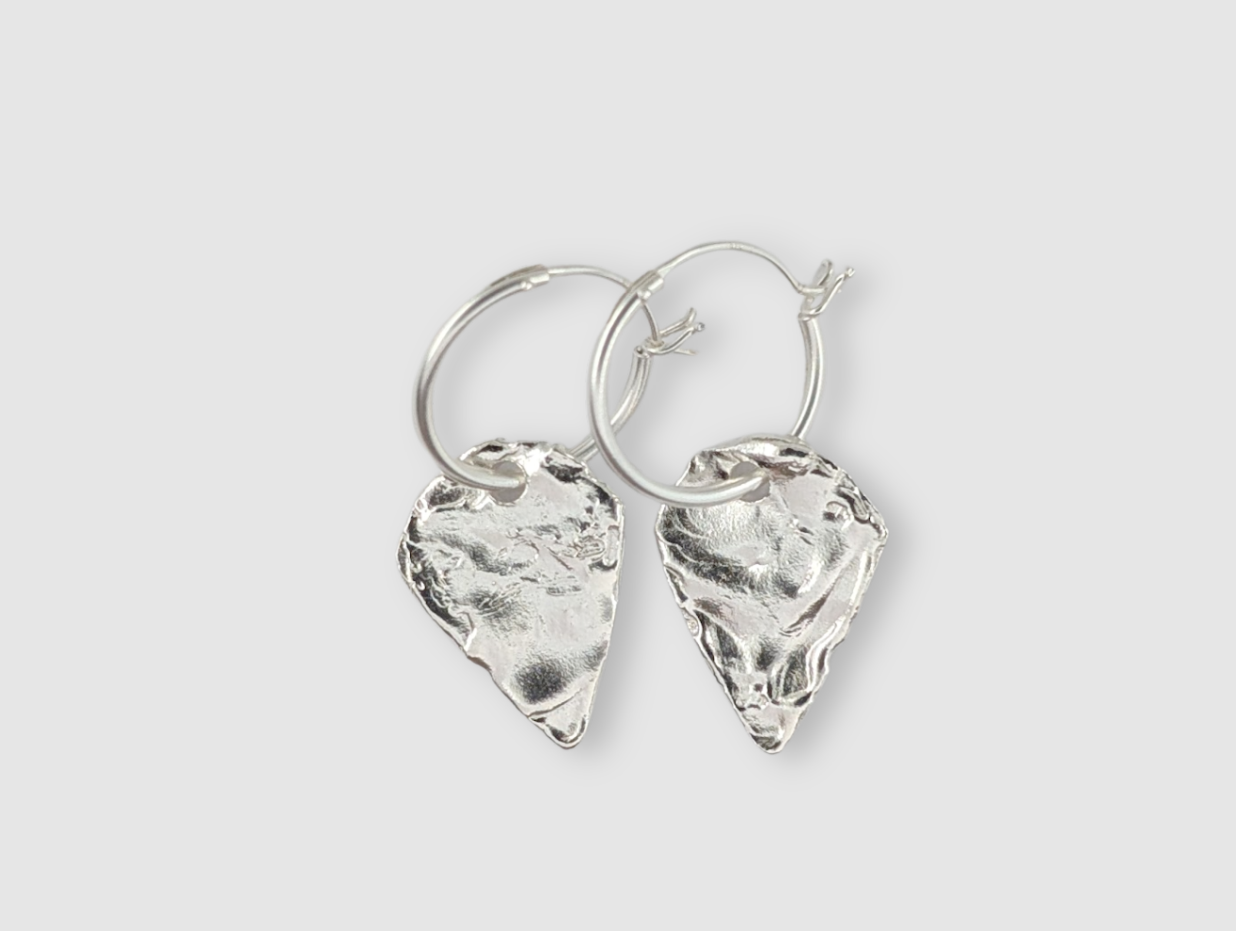 Milly-Maunder-Arma-Shield-Pendant-Drop-Huggies-Hoop-Earring-Textured-Pendant-Sterling-Silver-Silver-Stacking