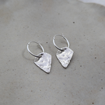 Milly-Maunder-Arma-Shield-Pendant-Drop-Huggies-Hoop-Earring-Textured-Pendant-Sterling-Silver-Silver-Stacking