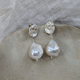 Milly-Maunder-Dara-Pearl-Sterling-Silver-Textured-Disc-Stud-Drop-Dangle-Pendent-Bead-Earring-Statement-Earrings