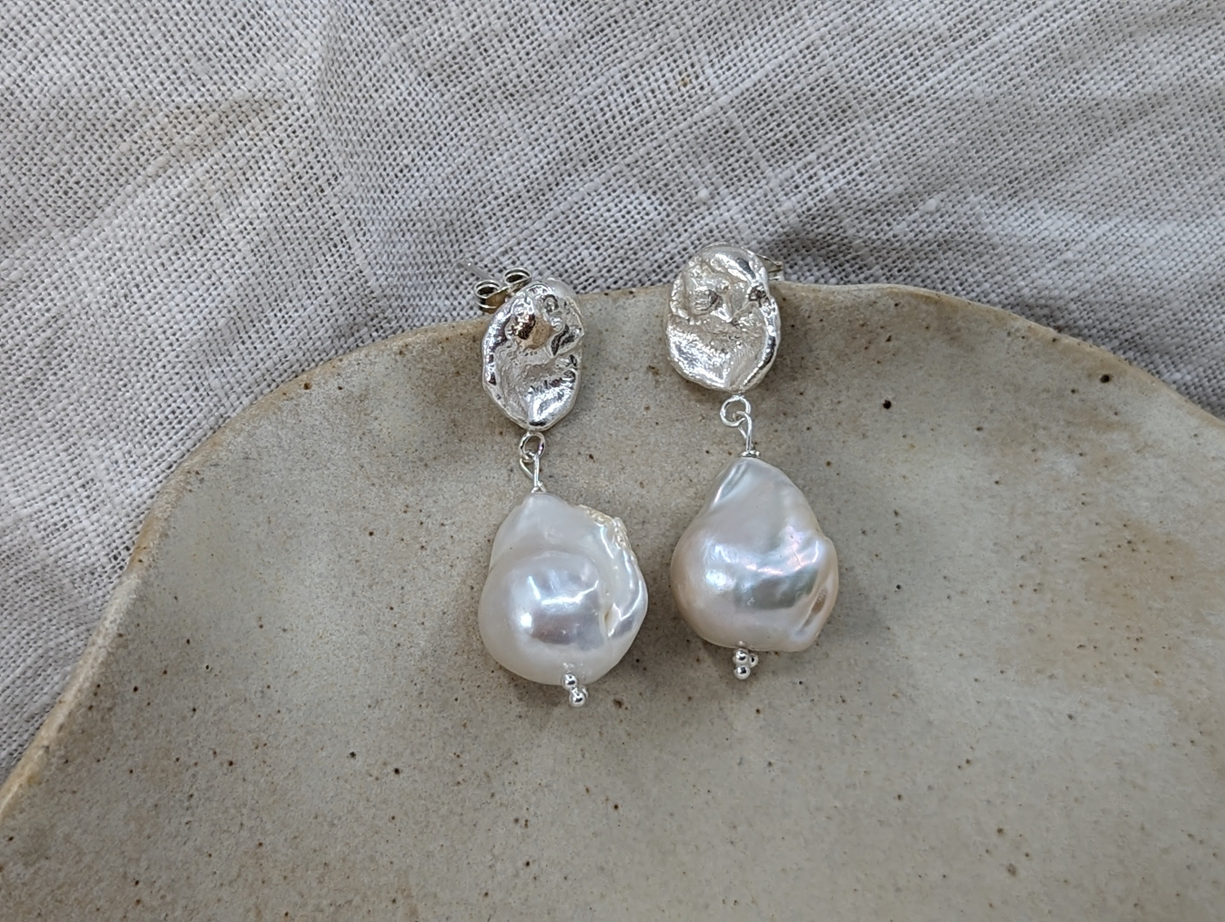 Milly-Maunder-Dara-Pearl-Stud-Drop-Earrings-Sterling-Silver-Boho-Textured-Vintage-Inspired-Beach-Summer-Jewellery-Demifine