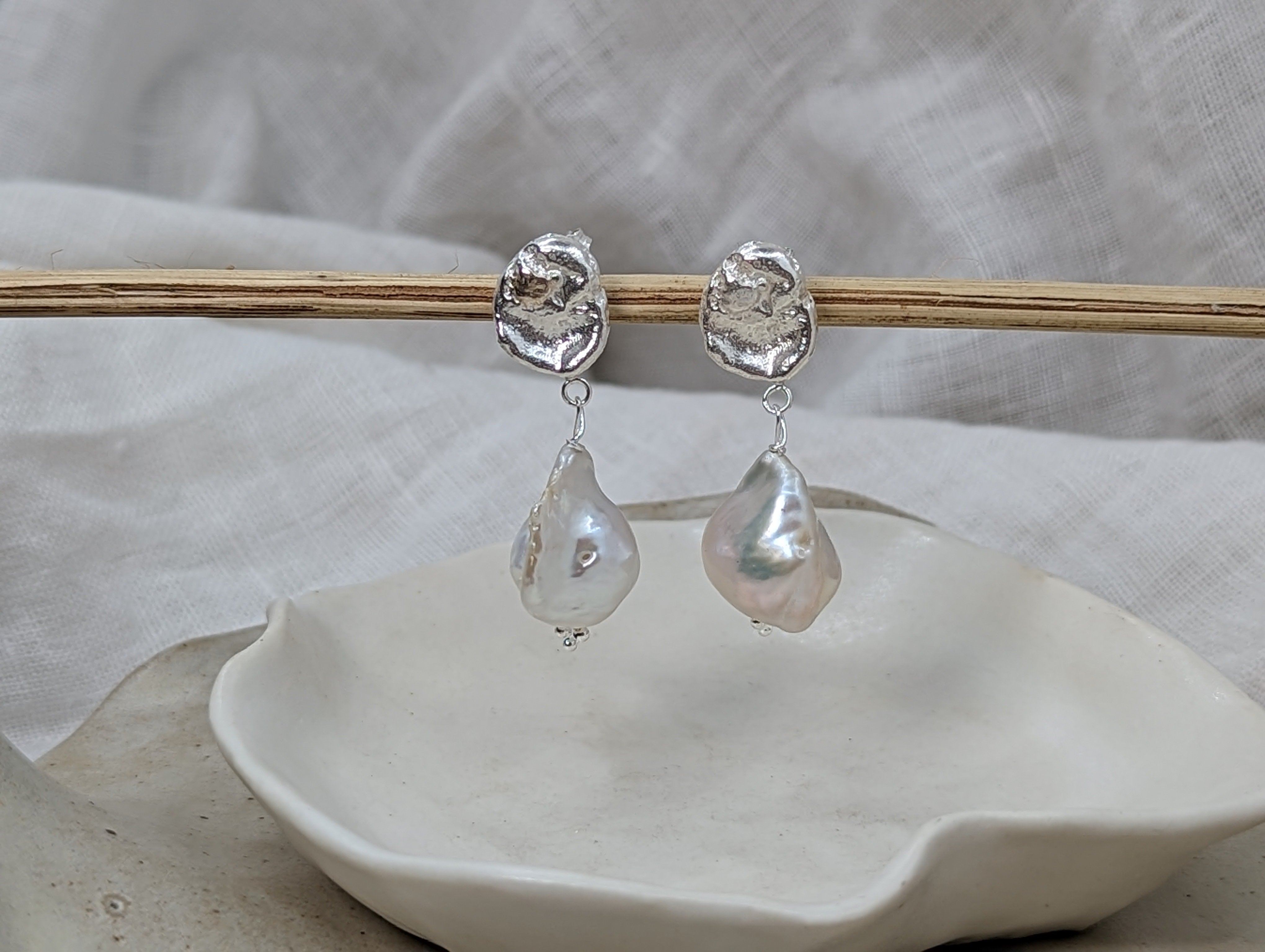 Milly-Maunder-Dara-Pearl-Stud-Drop-Earrings-Sterling-Silver-Boho-Textured-Vintage-Inspired-Beach-Summer-Jewellery-Demifine