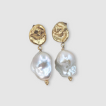 Milly-Maunder-Dara-and-Pearl-Studs-Textured-Gold-Plated-18ct-Disc-Circle-Freshwater-Baroque-Bead-Drop-Dangle-Statement-Earring-Earrings