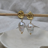 Milly-Maunder-Dara-and-Pearl-Studs-Textured-Gold-Plated-18ct-Disc-Circle-Freshwater-Baroque-Bead-Drop-Dangle-Statement-Earring-Earrings