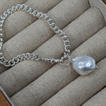 Milly-Maunder-Fireball-Baroque-Freshwater-Pearl-Pendant-Bead-Charm-Chunky-Rustic-Vintage-Style-Curb-Chain-Bracelet-Sterling-Silver