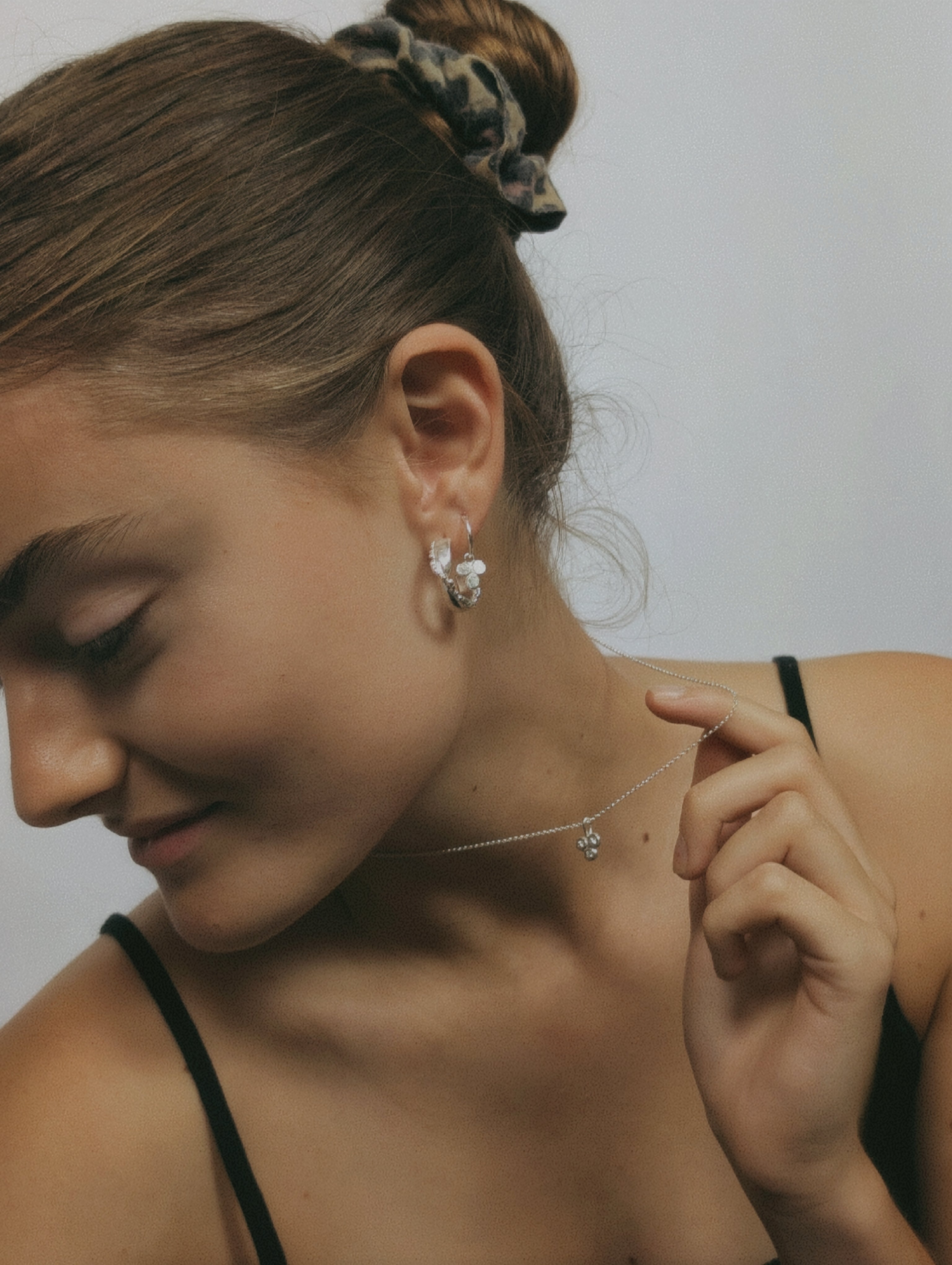 Milly-Maunder-Hinged-Huggies-Earrings-with-Trio-Pebbles-Clover-Pendant-Hoop-Sterling-Silver-Minimal-Stacking-Earring