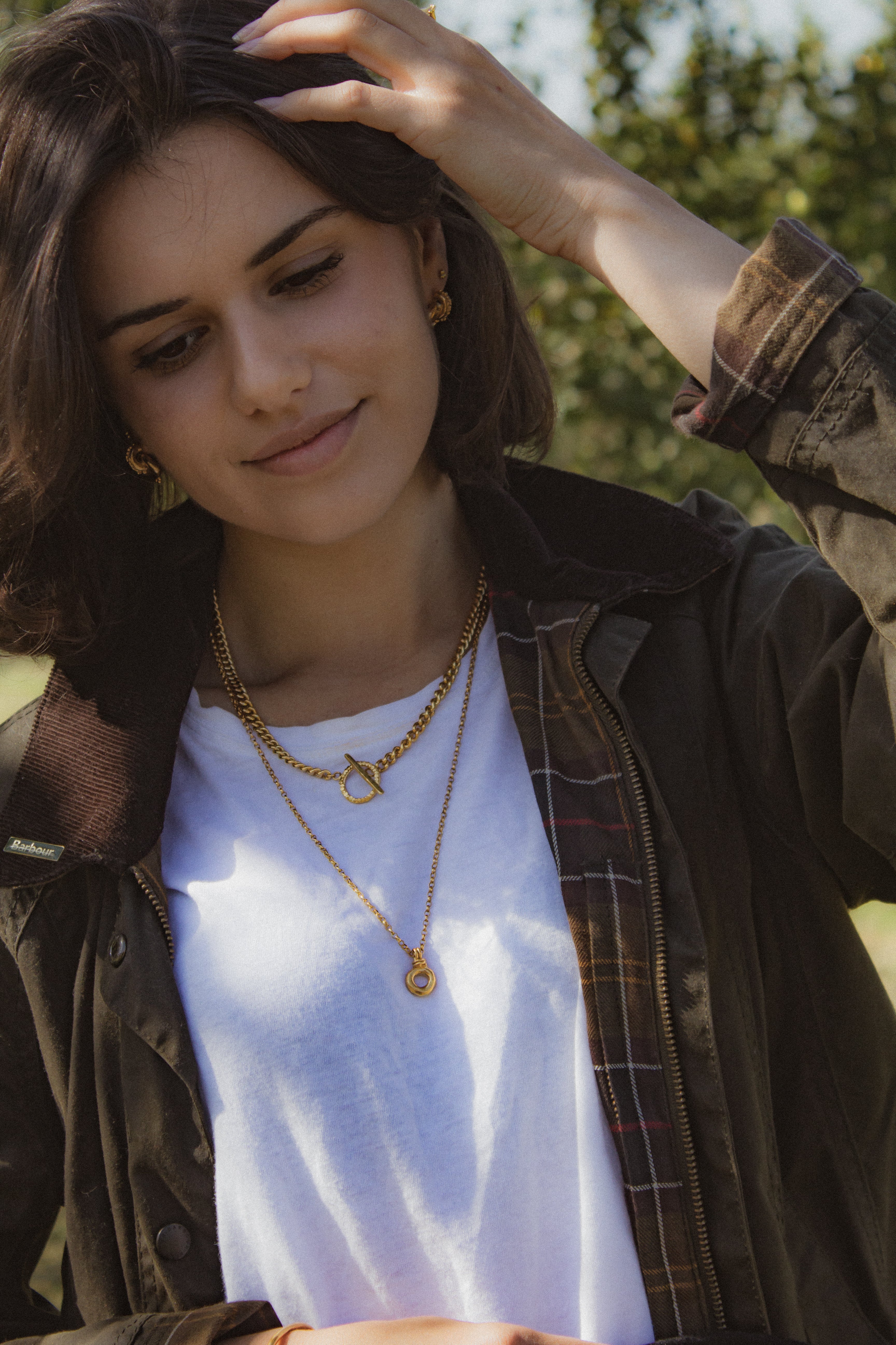 Milly-Maunder-Loop-and-Bar-Pendant-Gold-Chunky-Rustic-Chain-Necklace-Statement-18ct-Plated-Vintage-Antique-Heirloom-Organic