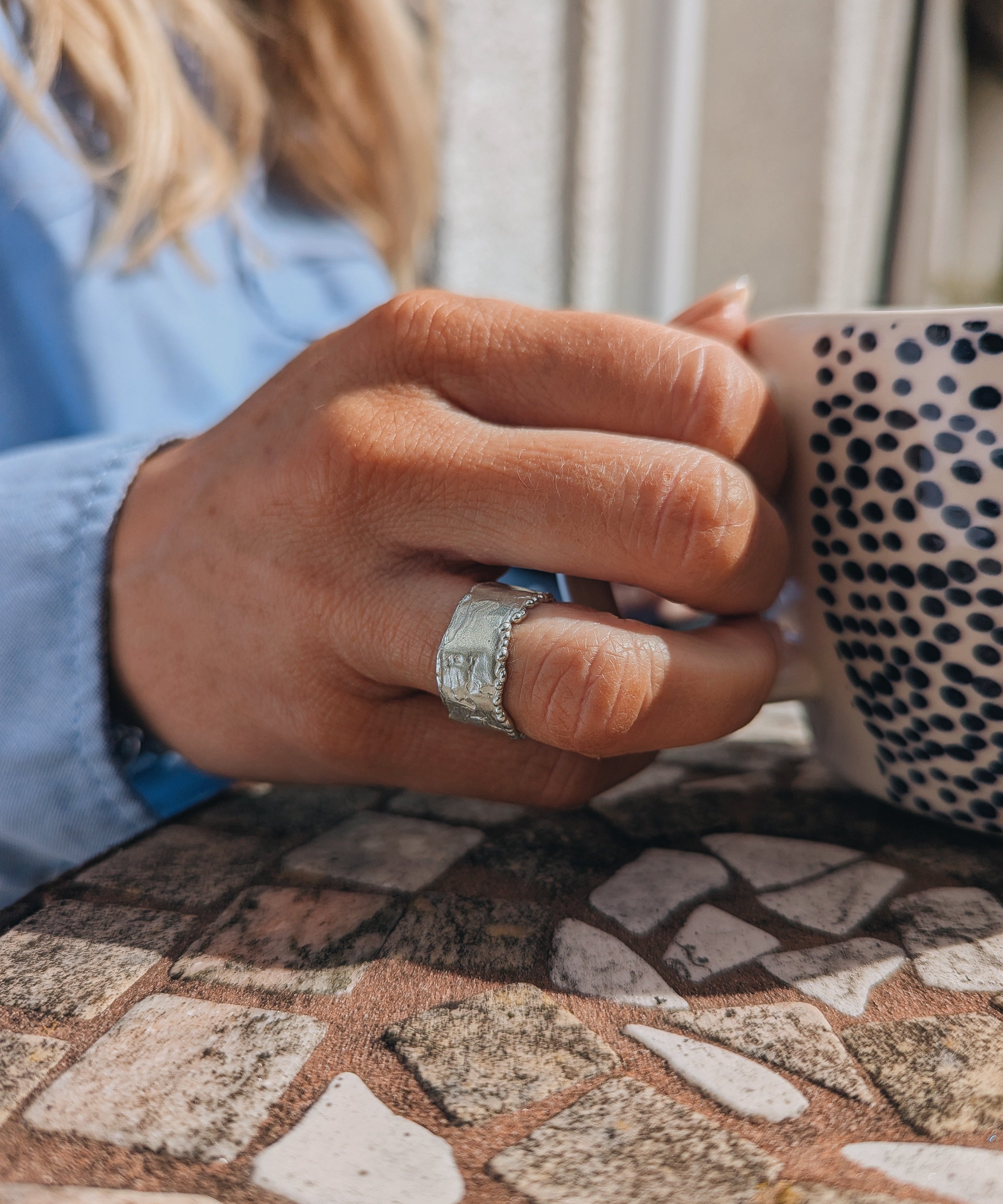 Milly-Maunder-Mira-Cigar-Ring-Chunky-Minimal-Molten-Textured-Rustic-Organic-Beaded-Edge-Statement-Band