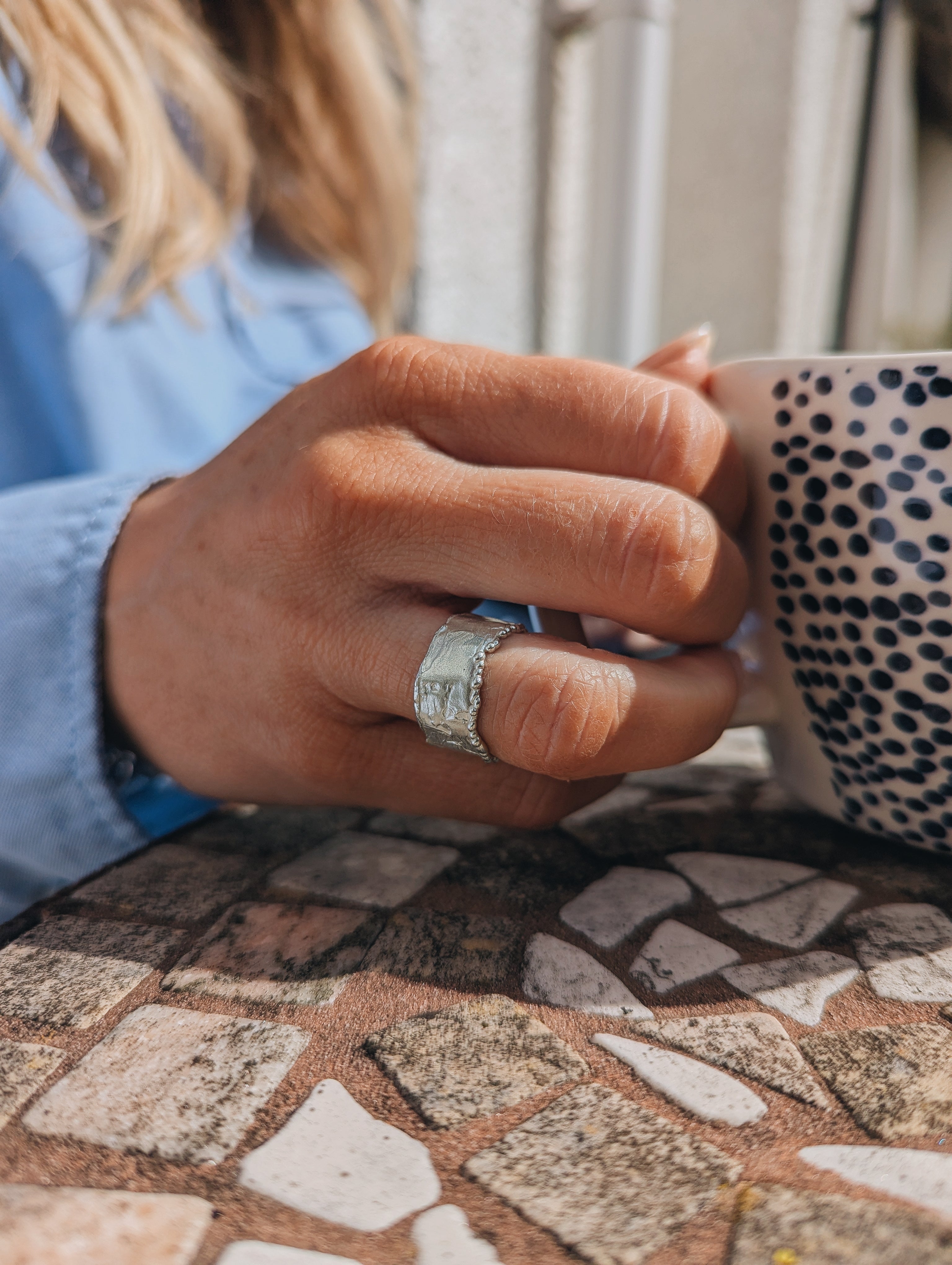 Milly-Maunder-Mira-Cigar-Ring-Chunky-Minimal-Molten-Textured-Rustic-Organic-Beaded-Edge-Statement-Band