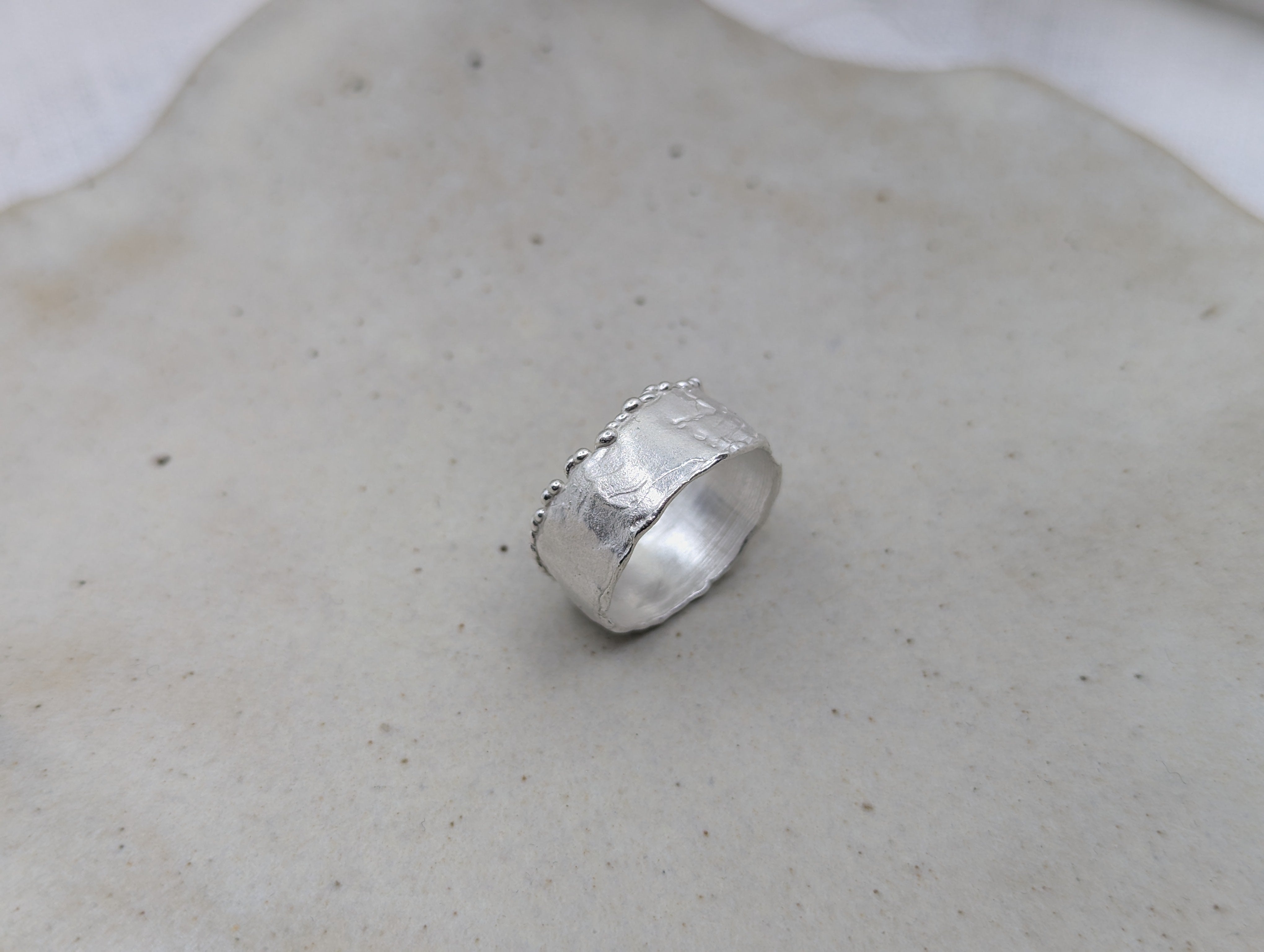 Milly-Maunder-Mira-Cigar-Ring-Chunky-Minimal-Molten-Textured-Rustic-Organic-Beaded-Edge-Statement-Band