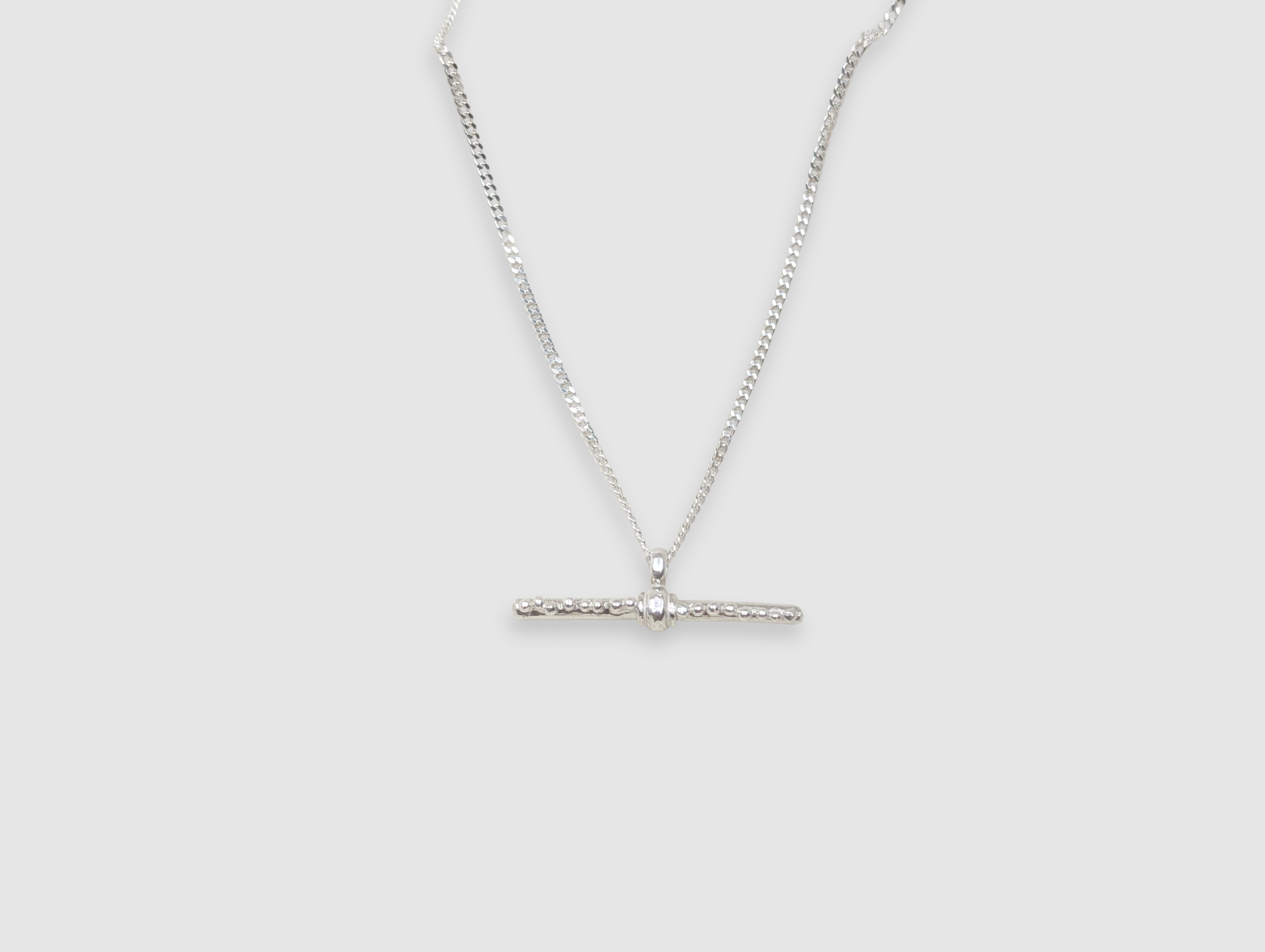 Milly-Maunder-Rustic-Textured-Beaded-Organic-Antique-T-Bar-Pendant-Necklace-Chain-Sterling-Silver