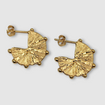 Milly-Maunder-Soleil-sun-disc-beaded edge-textured-circle-coin-hoops-hoop-earrings-rustic-summer-Gold-plated-18ct-jewellery 