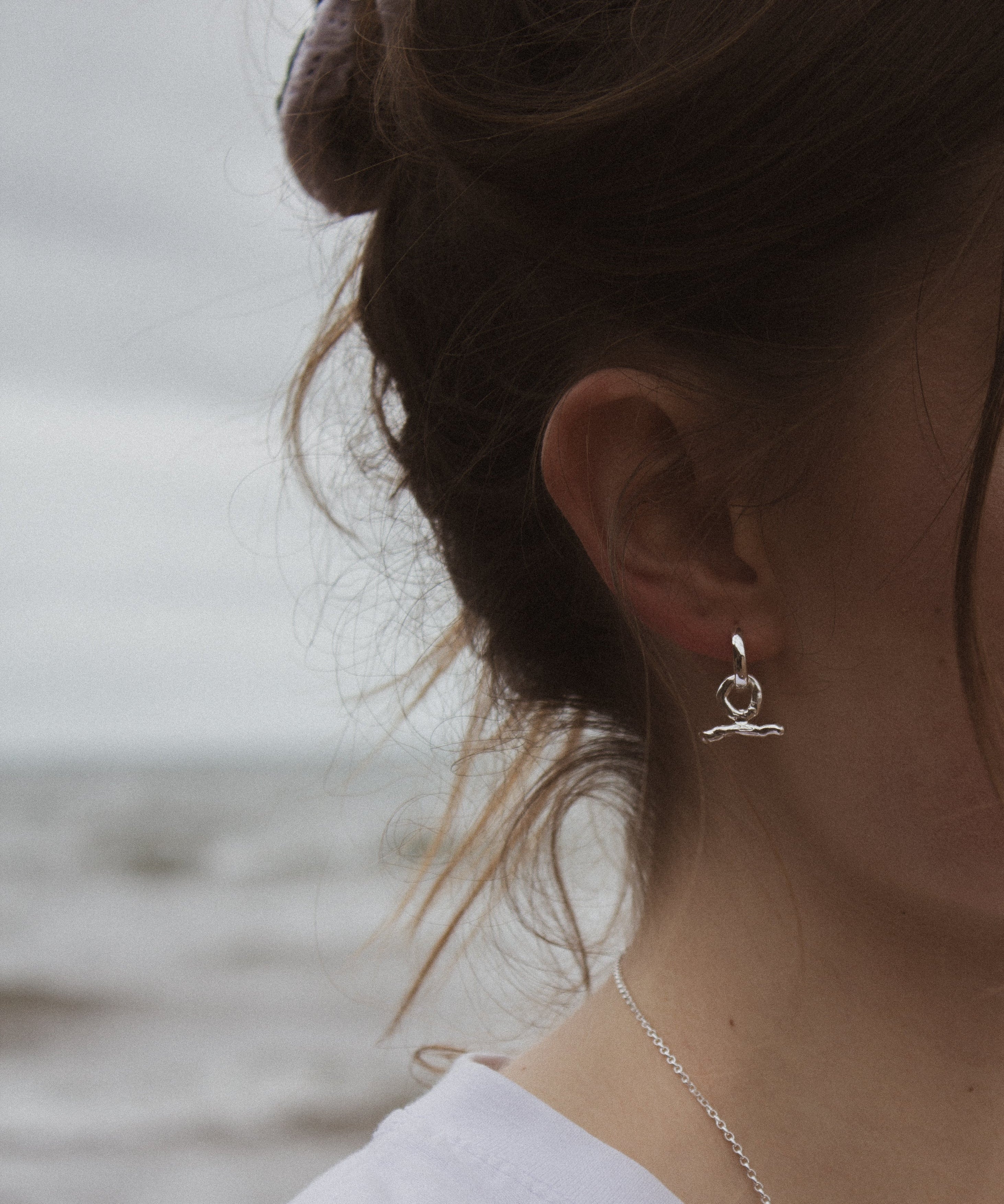 Milly-Maunder-T-Bar-Pendant-Huggie-Earrings-Molten-Texture-Sterling-Silver-Everyday-Jewellery-Cool-Organic-Form-Staple-Design