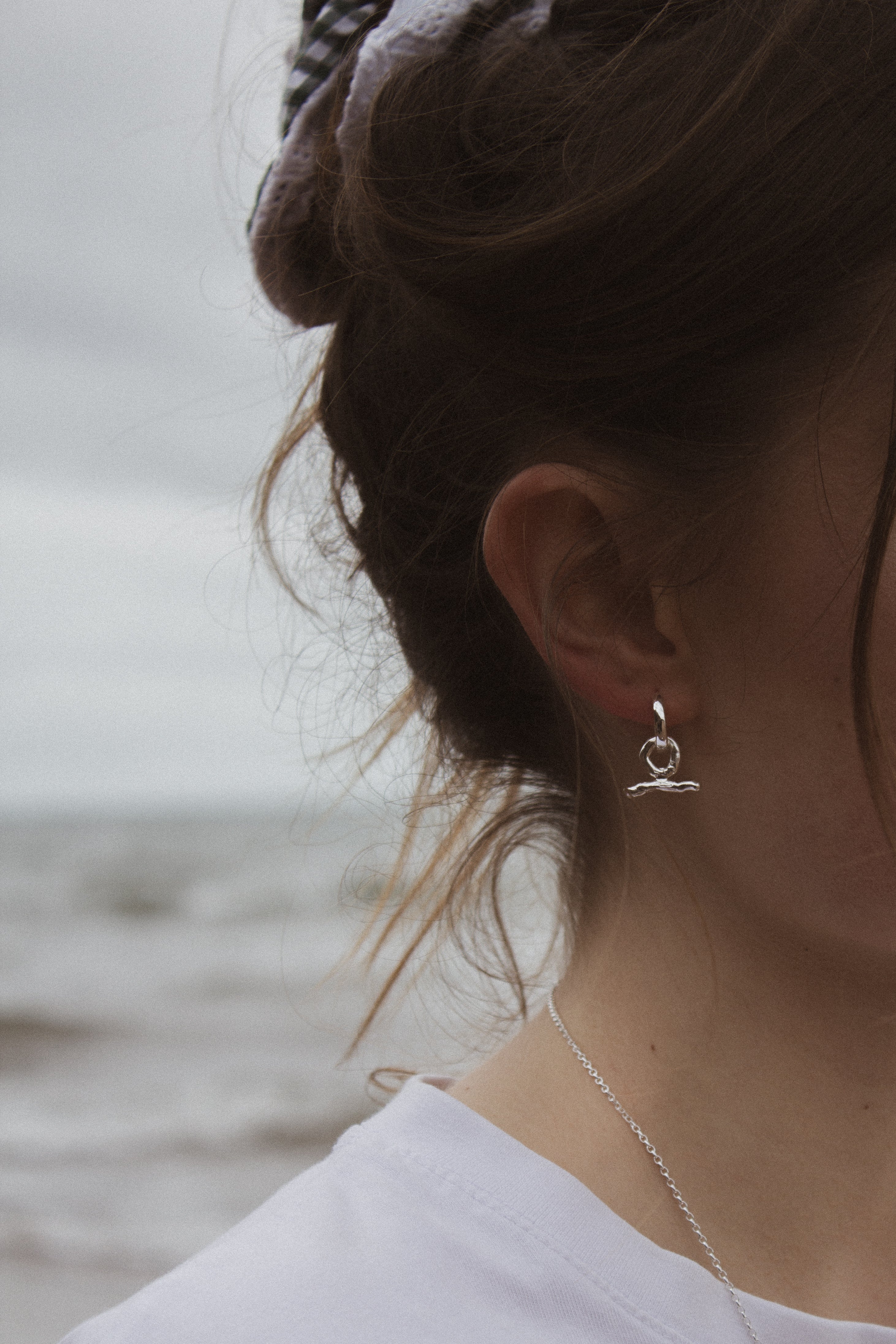 Milly-Maunder-T-Bar-Pendant-Huggie-Earrings-Molten-Texture-Sterling-Silver-Everyday-Jewellery-Cool-Organic-Form-Staple-Design