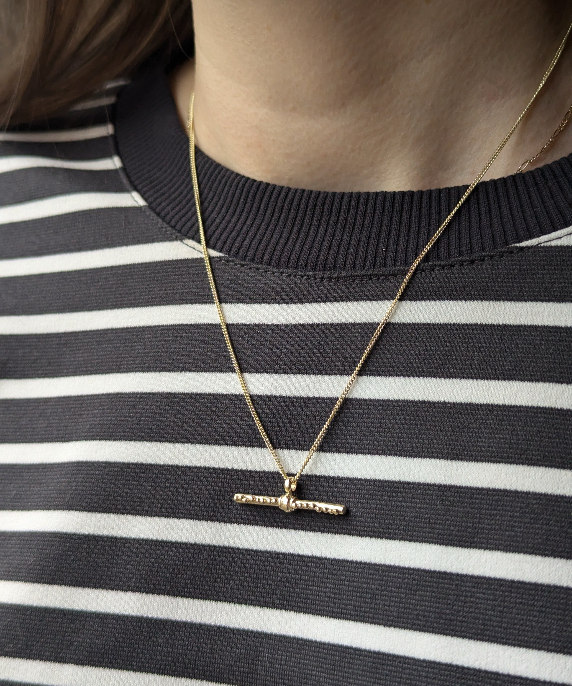 Milly-Maunder-T-Bar-Pendant-Textured-Rustic-Chain-Necklace-9k-Solid-Yellow-Gold-Minimal-Layering