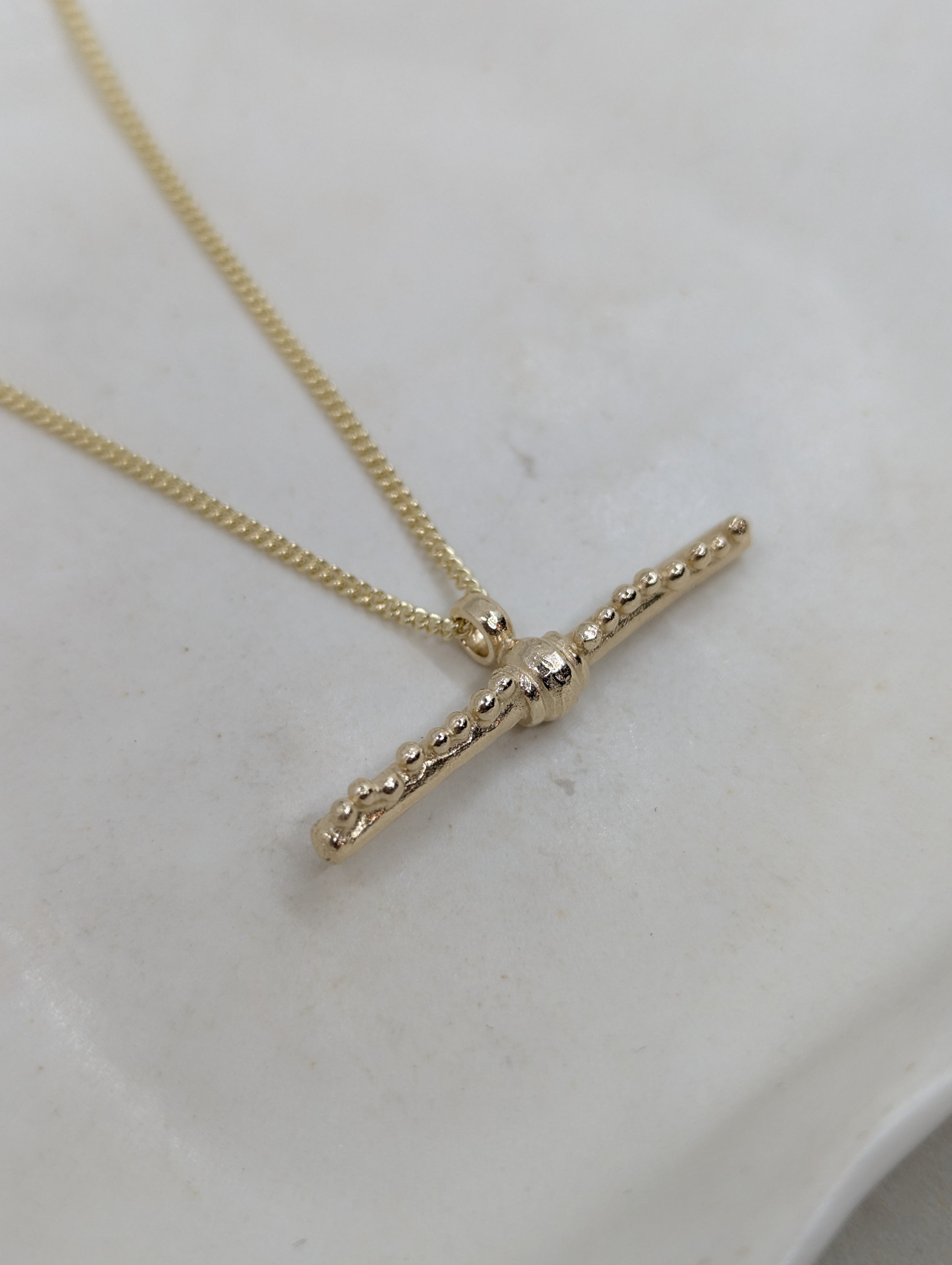Milly-Maunder-T-Bar-Pendant-Textured-Rustic-Chain-Necklace-9k-Solid-Yellow-Gold-Minimal-Layering