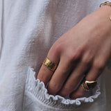 Milly-Maunder-Textured-Molten-Beaded-Edge-Mira-Cigar-Chunky-Statement-Ring-Gold-Plated-18ct-Rustic-Vintage-Heirloom