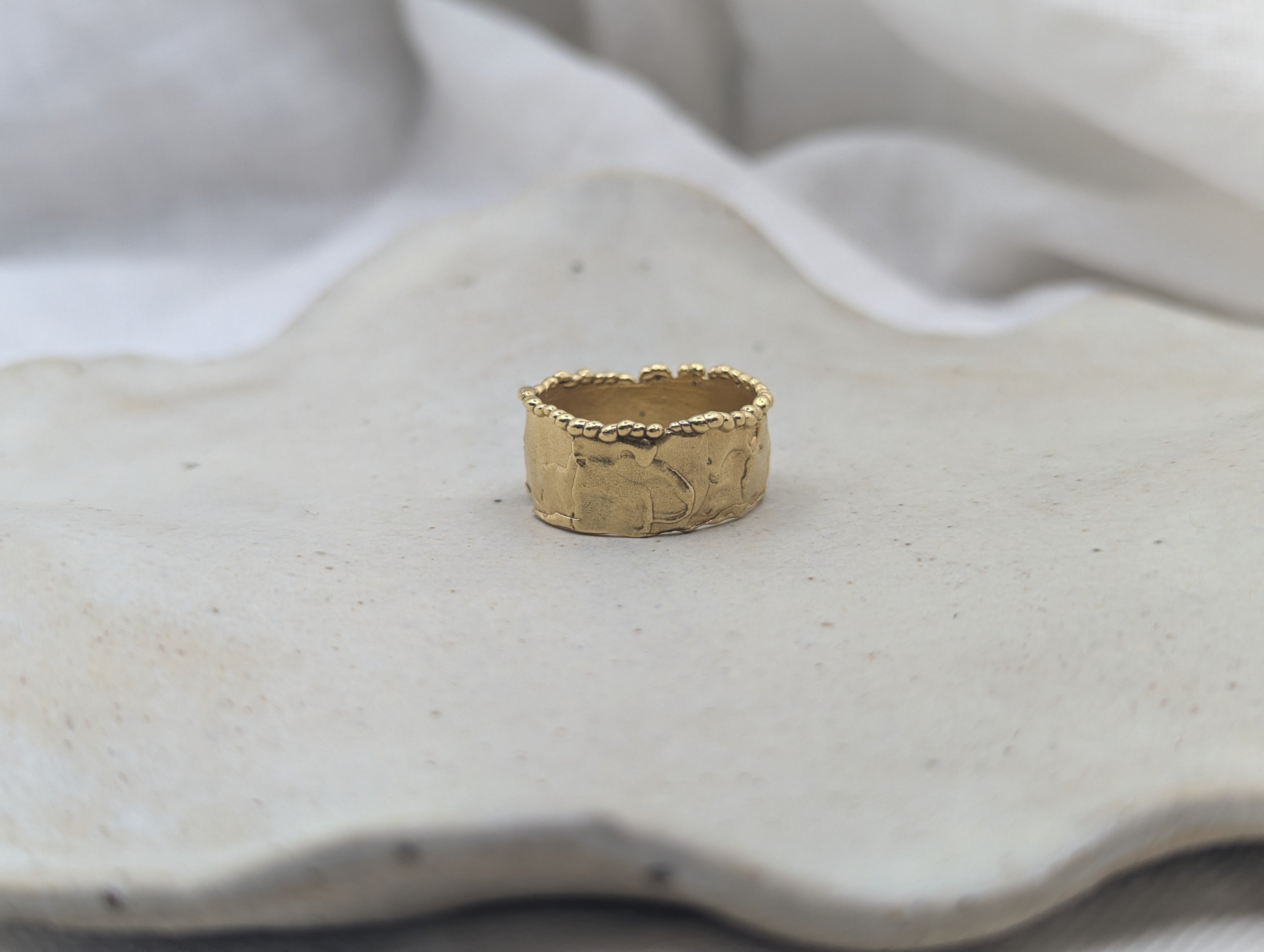 Milly-Maunder-Textured-Molten-Beaded-Edge-Mira-Cigar-Chunky-Statement-Ring-Gold-Plated-18ct-Rustic-Vintage-Heirloom