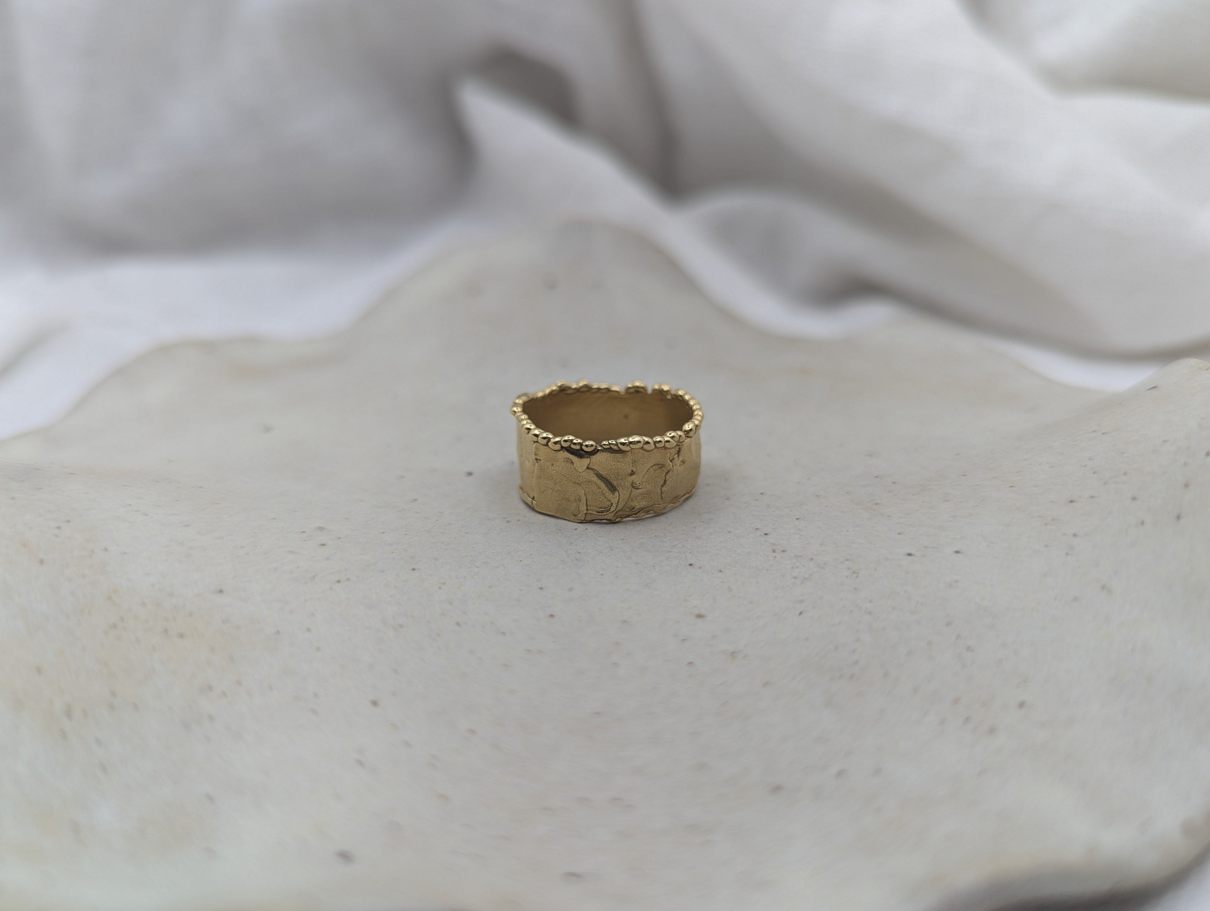 Milly-Maunder-Textured-Molten-Beaded-Edge-Mira-Cigar-Chunky-Statement-Ring-Gold-Plated-18ct-Rustic-Vintage-Heirloom