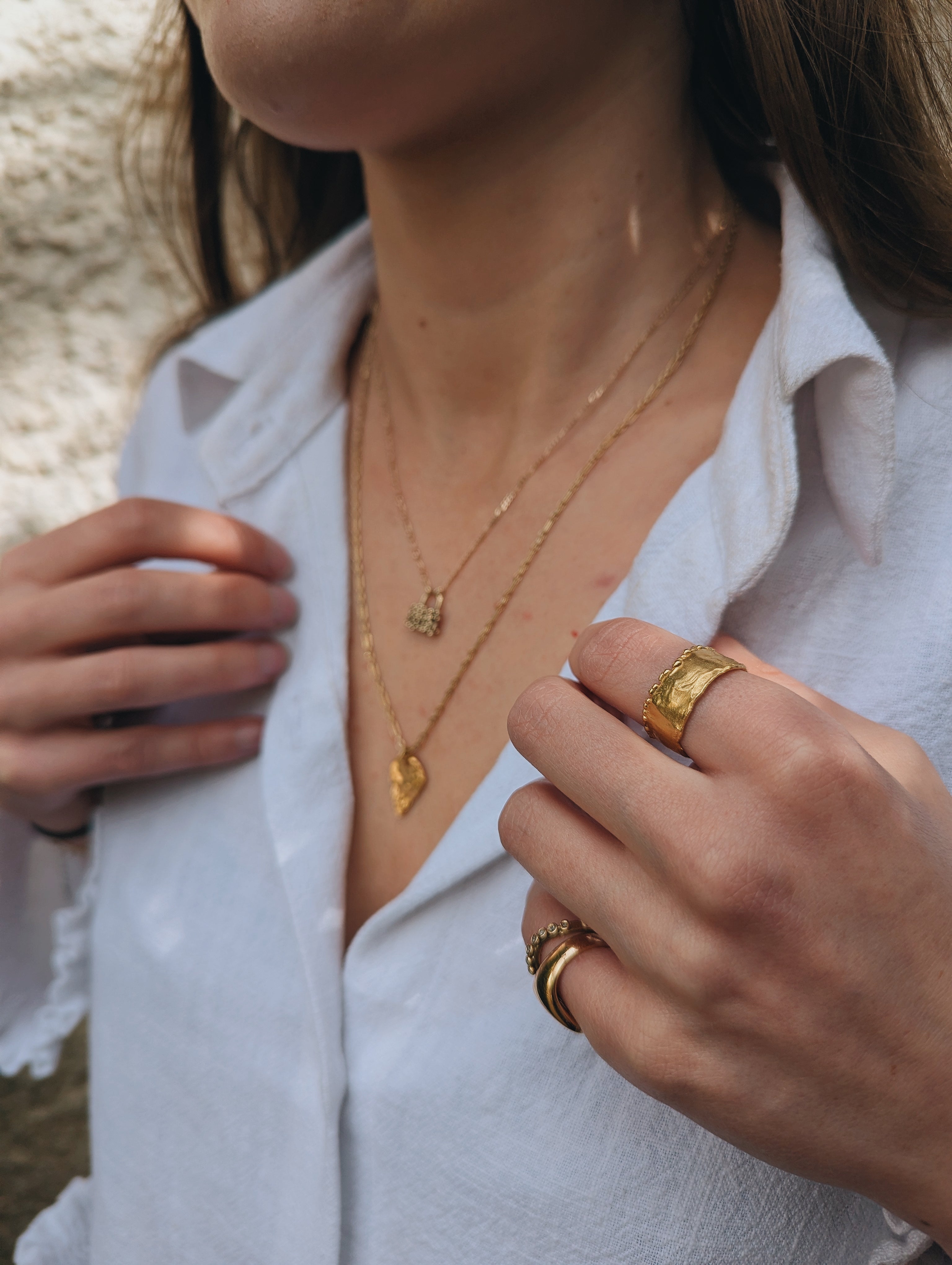 Milly-Maunder-Textured-Molten-Beaded-Edge-Mira-Cigar-Chunky-Statement-Ring-Gold-Plated-18ct-Rustic-Vintage-Heirloom
