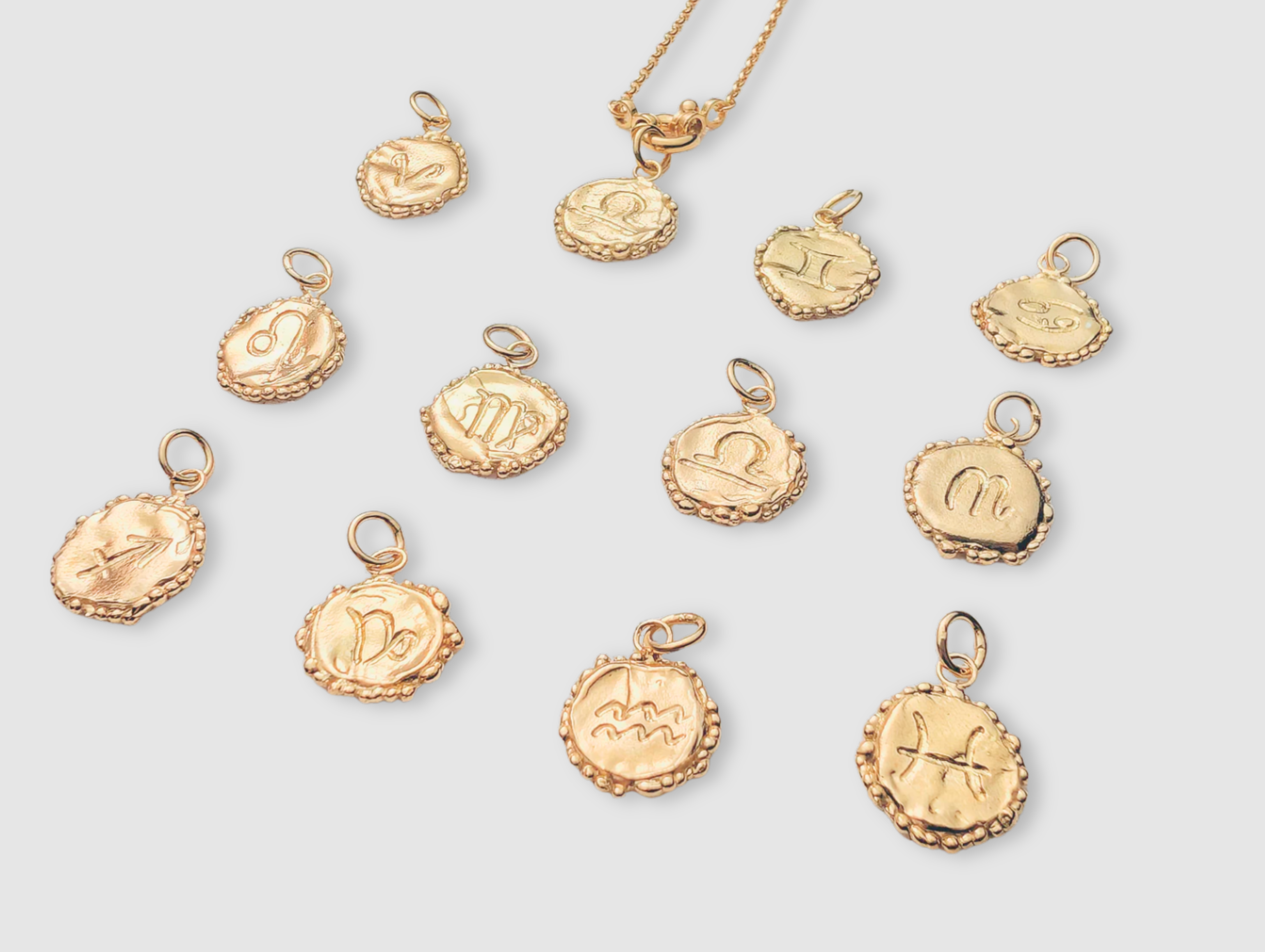 Milly-Maunder-Zodiac-Disc-Coin-Vintage-Style-Astrology-Pendant-Necklace-Chain-Gold-Plated-Personalised