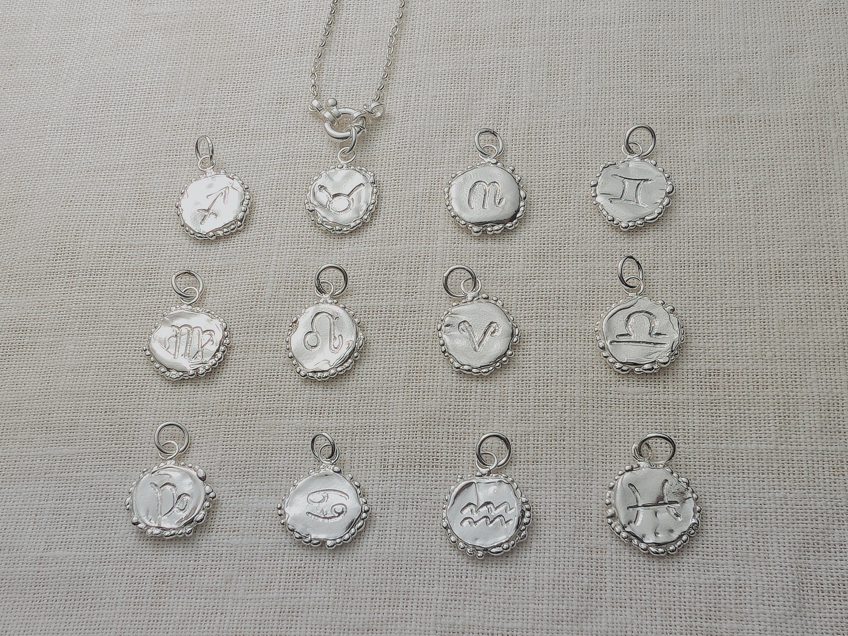 Milly-Maunder-Zodiac-Star-Sign-Coin-Disc-Vintage-Style-Antique-Heirloom-Pendant-Astrology-Chain-Necklace-Sterling-Silver-Personalised