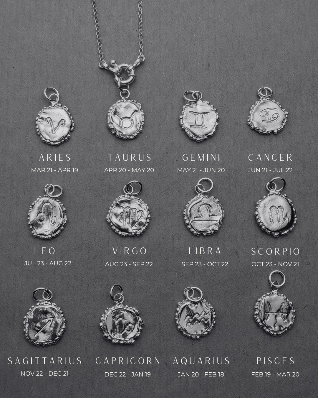 Milly-Maunder-Zodiac-Star-Sign-Coin-Disc-Vintage-Style-Antique-Heirloom-Pendant-Astrology-Chain-Necklace-Sterling-Silver-Personalised