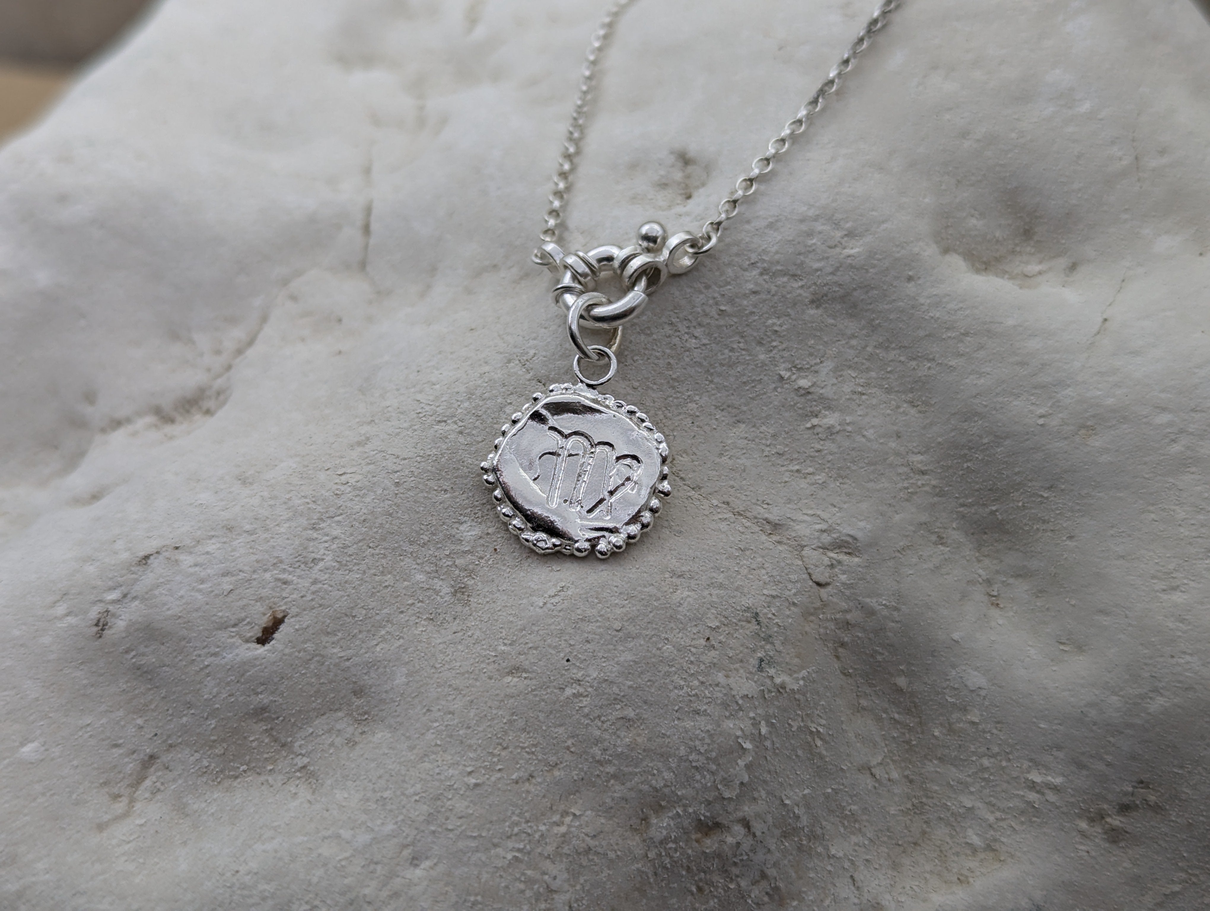 Milly-Maunder-Zodiac-Star-Sign-Coin-Disc-Vintage-Style-Antique-Heirloom-Pendant-Astrology-Chain-Necklace-Sterling-Silver-Personalised