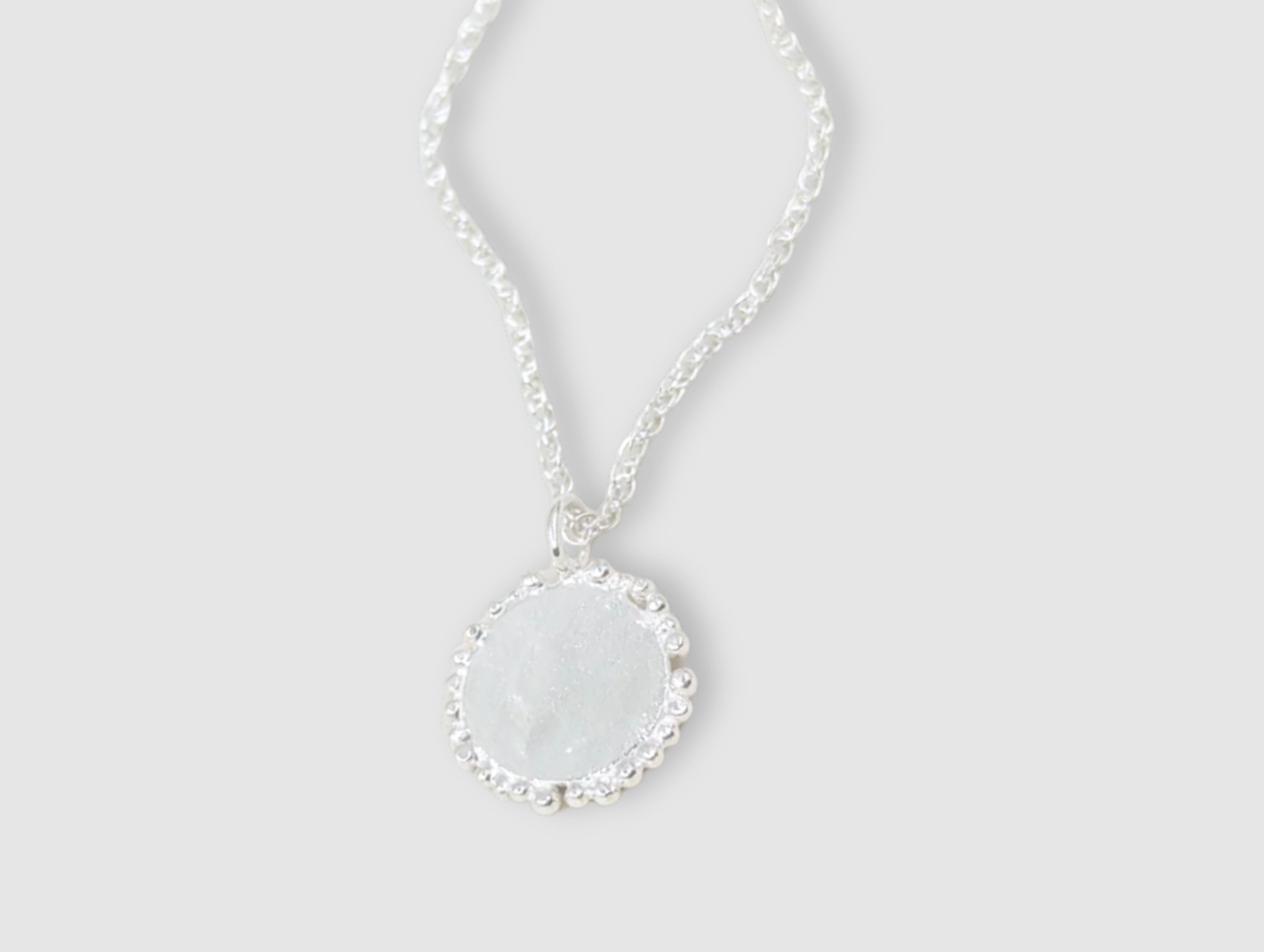 Milly-Maunder-large-granulated-silver-rustic-vintage-style-disc-beaded-edge-coin-pendant-Rope-Chain-necklace-sterling-silver-Statement