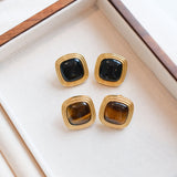 Miss-Cecilia-Golden-Horizon-Brown-Gemstone-Gold-Retro-Statement-Stud-80s-Ear-Studs-Earrings