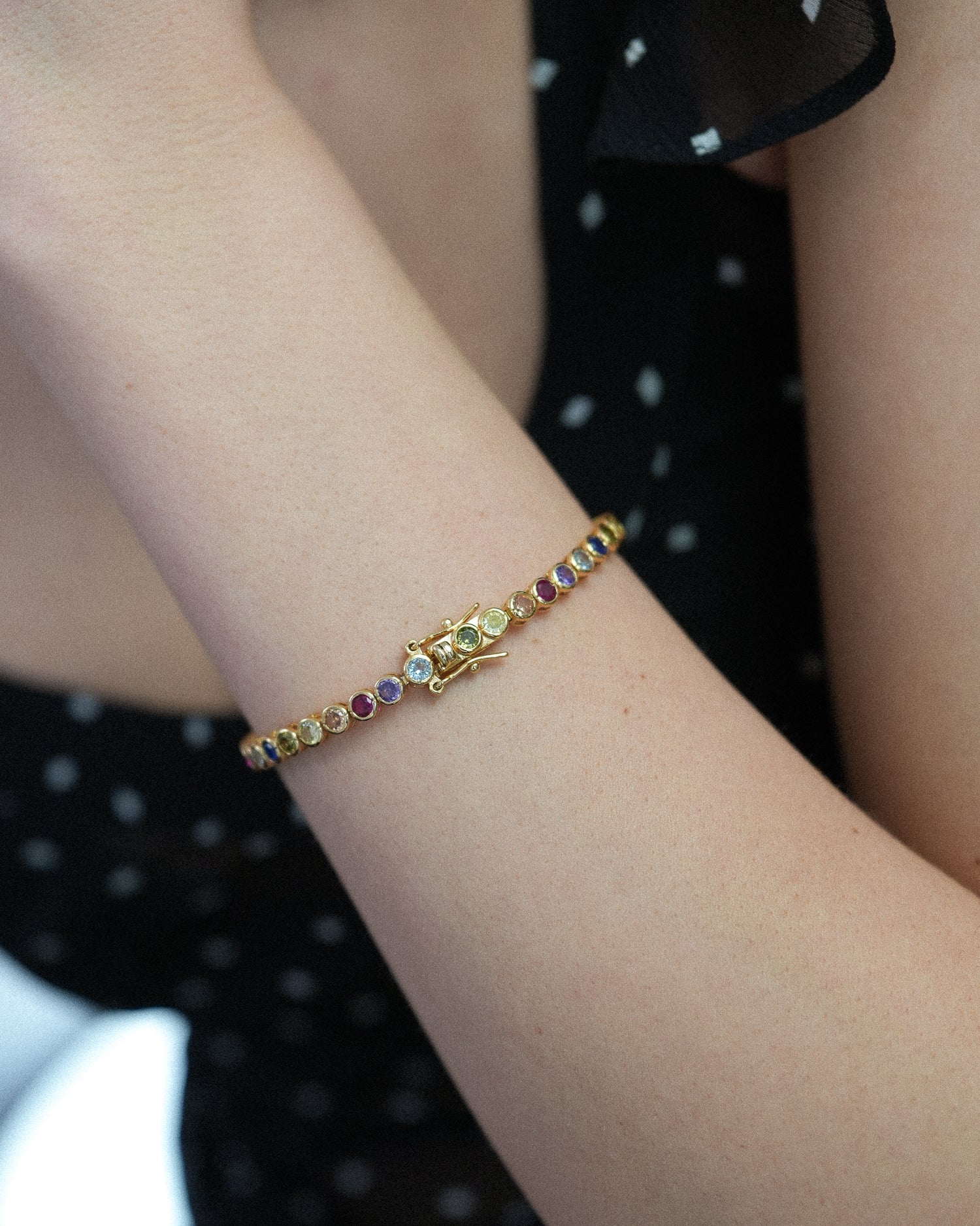 Miss-Cecilia-London-Rainbow-Bubble-Tennis-Bracelet-Multi-Coloured-Diamond-Cubic-Zirconia-Stones-Gemstones-Colourful-Cool-Jewellery-DemiFine-Gold-Plated-Rhodium-Silver-Evening-Party-jewellery-accessories