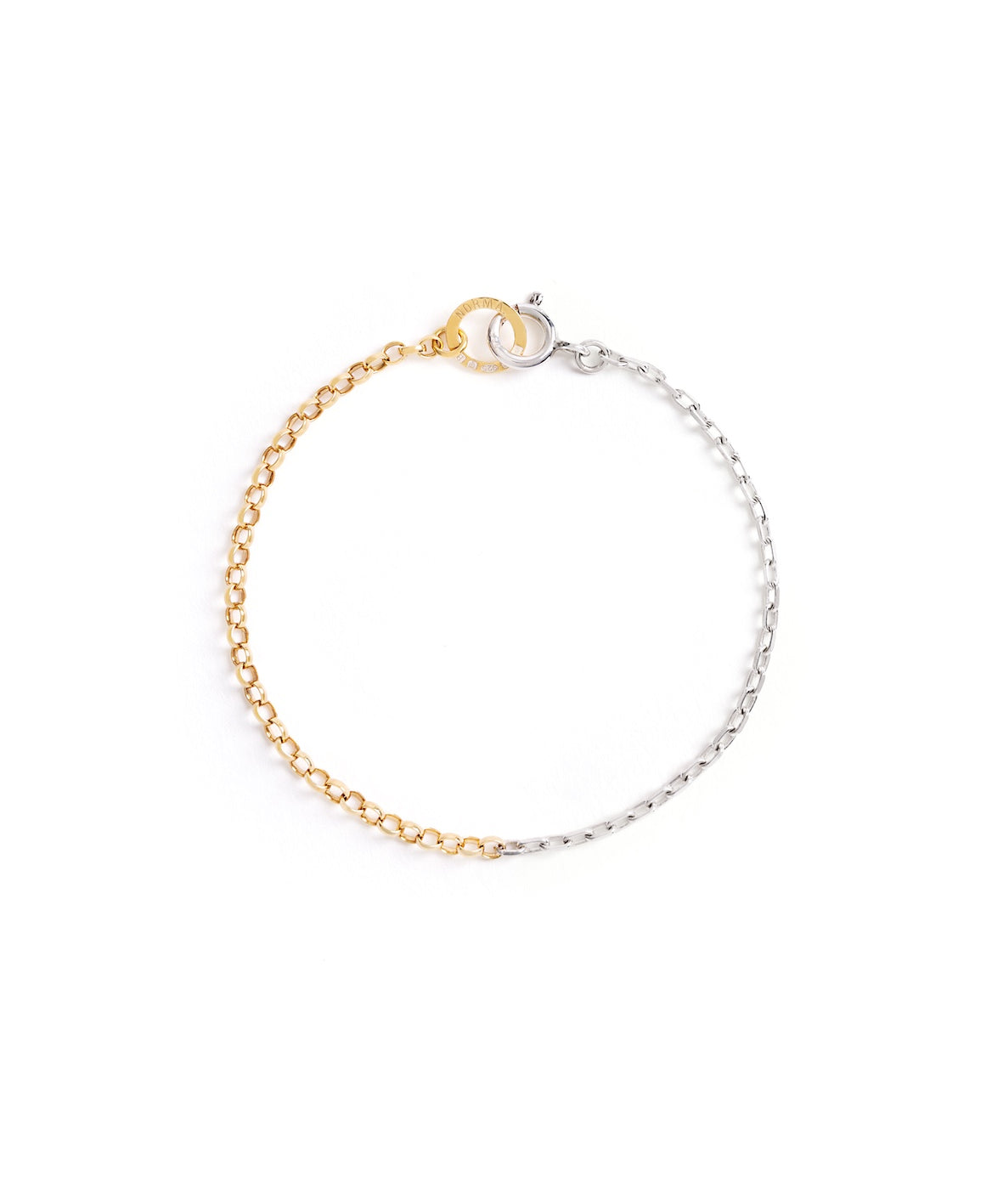 Norma-Jewellery-Studio-Exclusive-2-Meridian-mixed-metal-bracelet-18ct-gold-vermeil-Curb-Chain-sterling-silver-Rectangle-Trace-Chain-cool-chunky-design-everyday-minimal-london