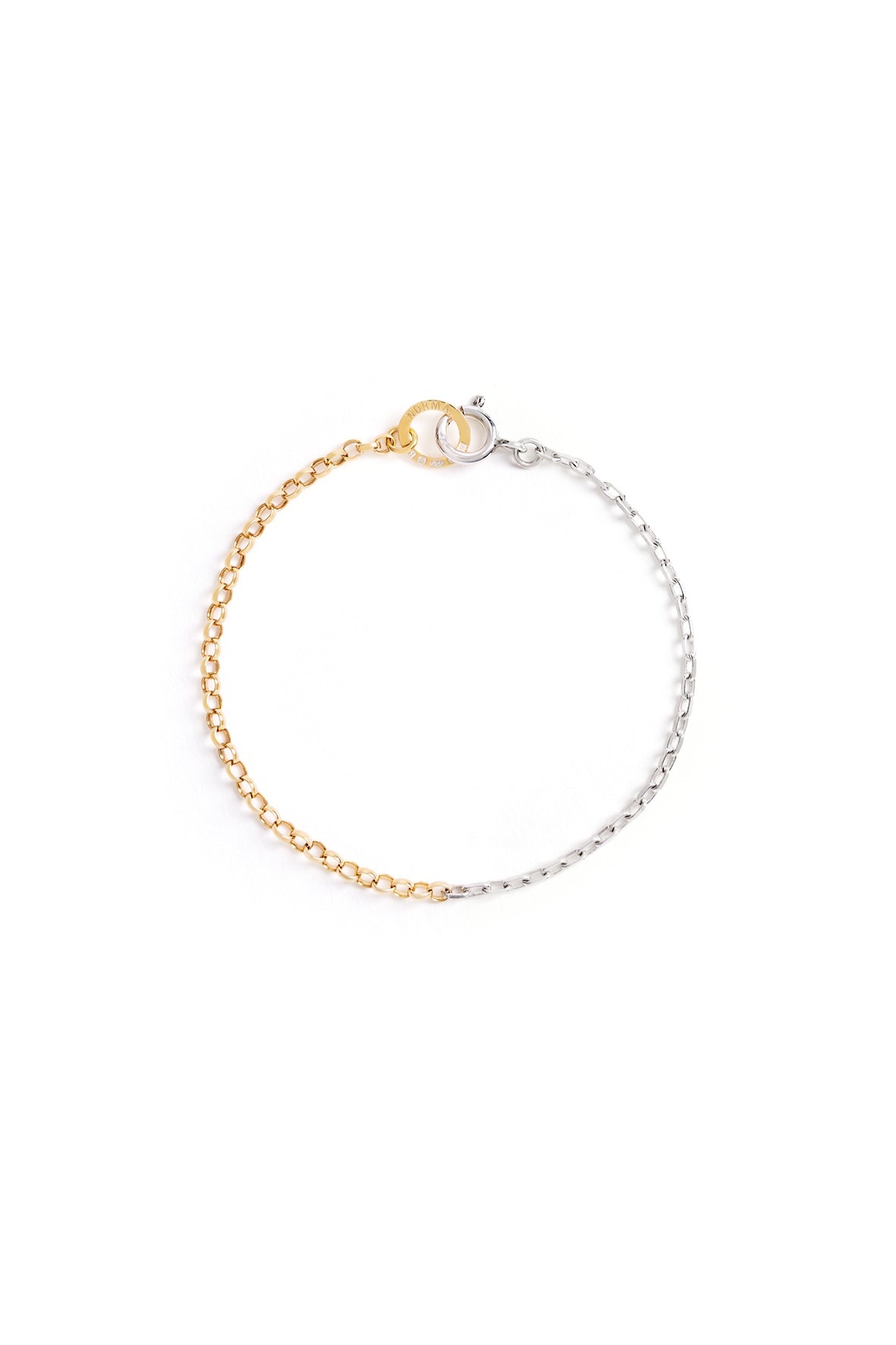 Norma-Jewellery-Studio-Exclusive-2-Meridian-mixed-metal-bracelet-18ct-gold-vermeil-Curb-Chain-sterling-silver-Rectangle-Trace-Chain-cool-chunky-design-everyday-minimal-london