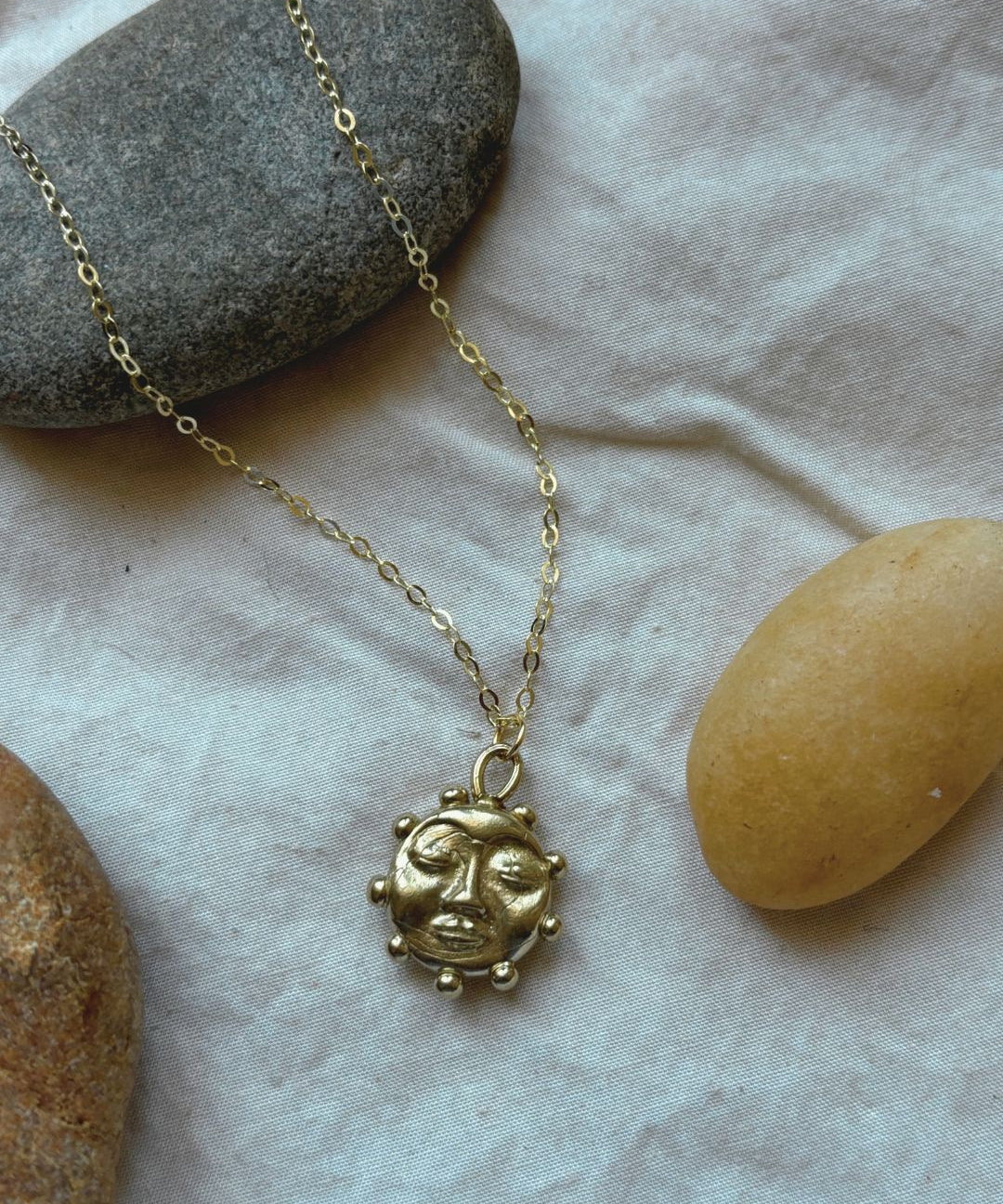Ra-Necklace-El-Sol-Sun-Beaded-Pendant-Chain-Brass-Sterling-Silver-Handmade-London-Jewellery-Summer-Sunshine-Beach-Design-Kan-Studio