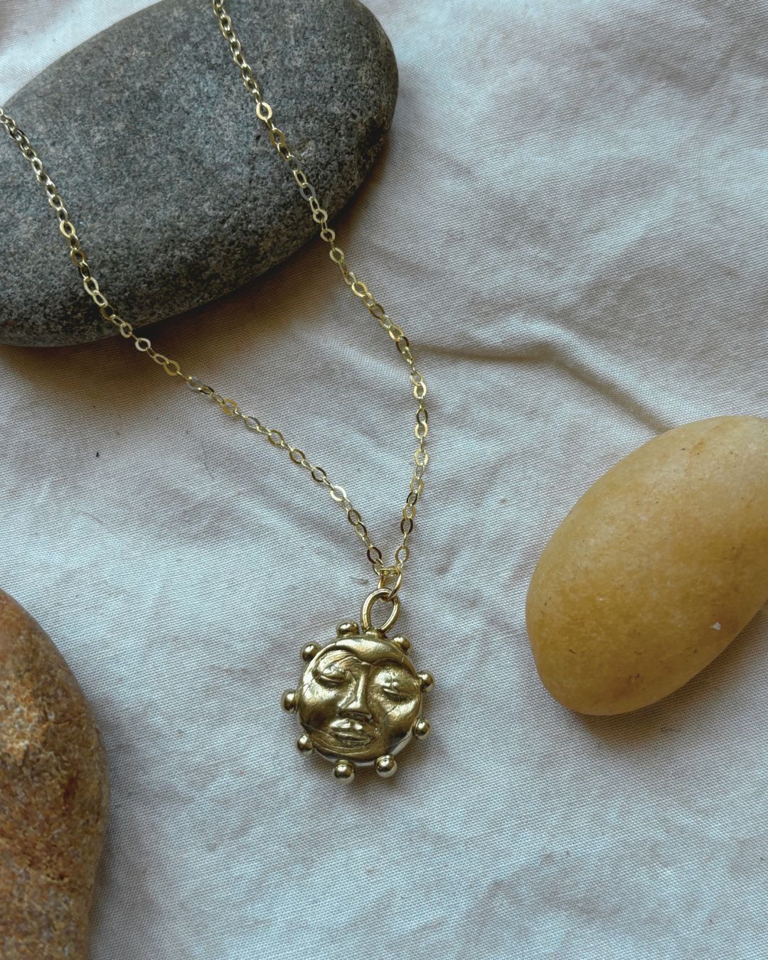 Ra-Necklace-El-Sol-Sun-Beaded-Pendant-Chain-Brass-Sterling-Silver-Handmade-London-Jewellery-Summer-Sunshine-Beach-Design-Kan-Studio