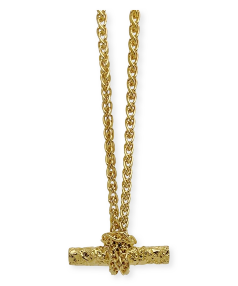 Ruddock-Chunky-T-Bar-Knotted-Textured-Pendant-Chain-Necklace-18ct-Gold-Plated