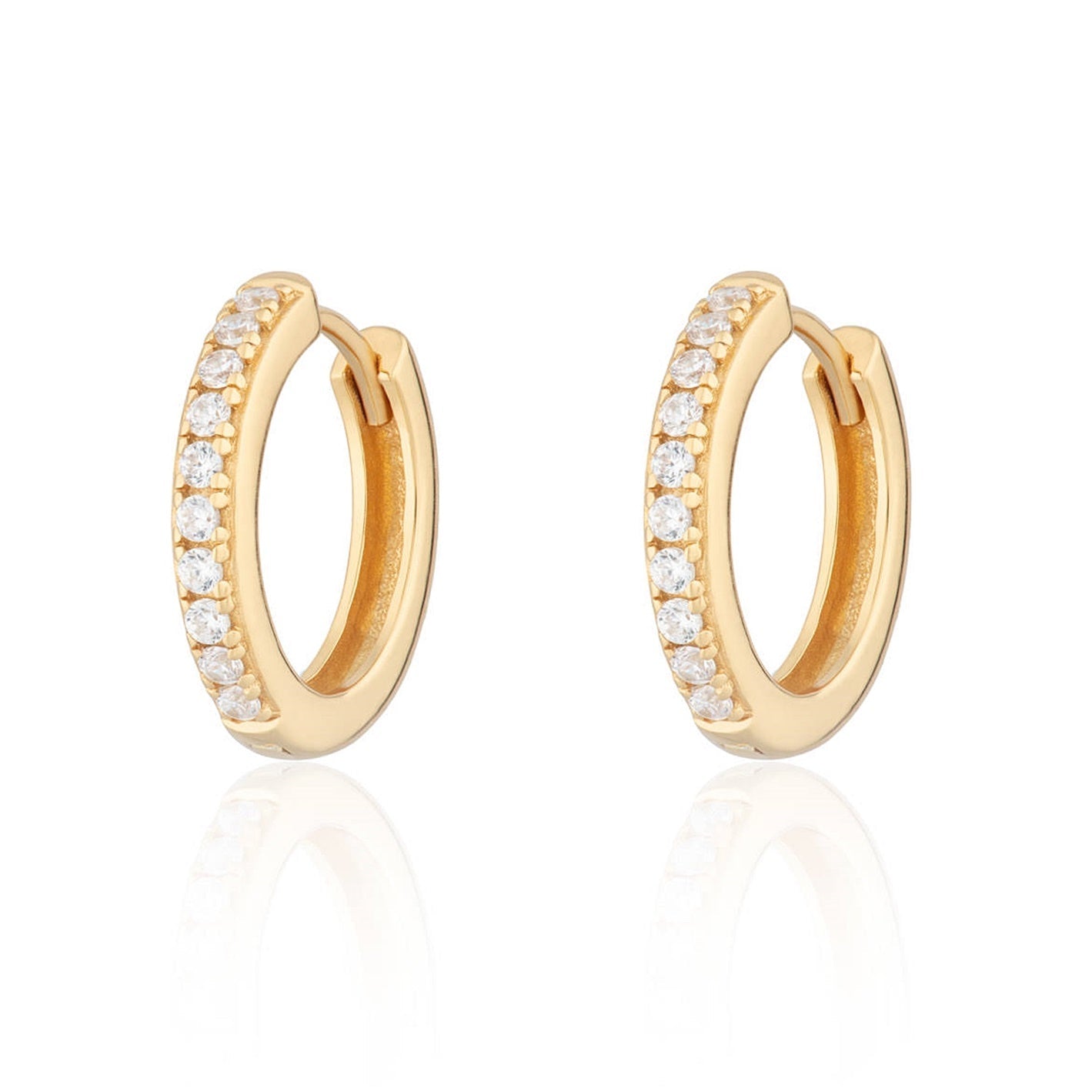 Scream-Pretty-Gold-Plated-Silver-Large-Huggie-Hoop-Earrings-Clear-Cubic-Zirconia-Diamond-Stones-Sleek-Minimal-Crystal-Cool-Everyday-Ear-Stack-Sparkle