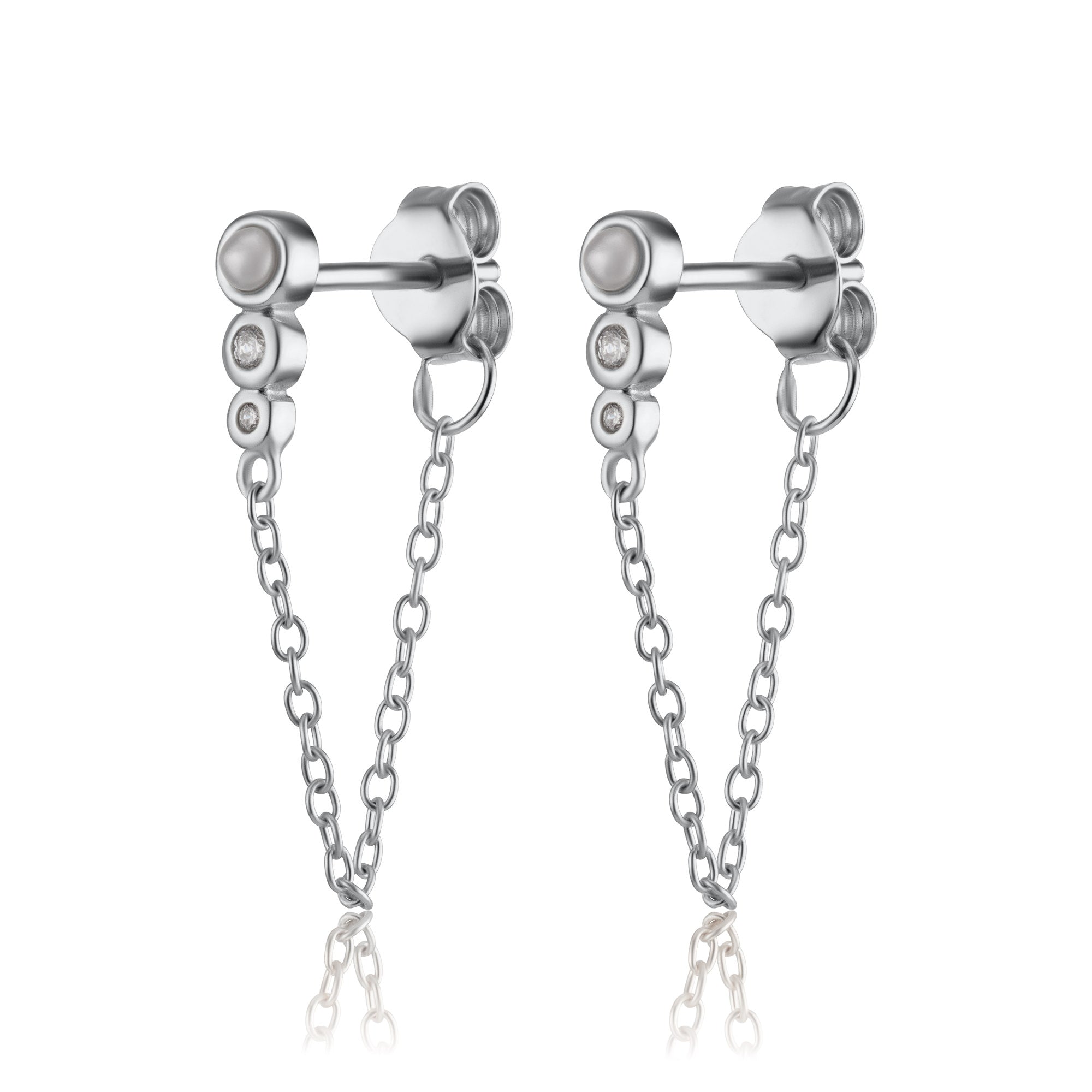 Scream-Pretty-Hannah-Martin-Chain-Pearl-Diamond-Curbic-Zirconia-chainged-stud-earrings-Demifine-Contemporary-ear-stacking-stack-cool-jewellery-uk-statement-party-season-earrings