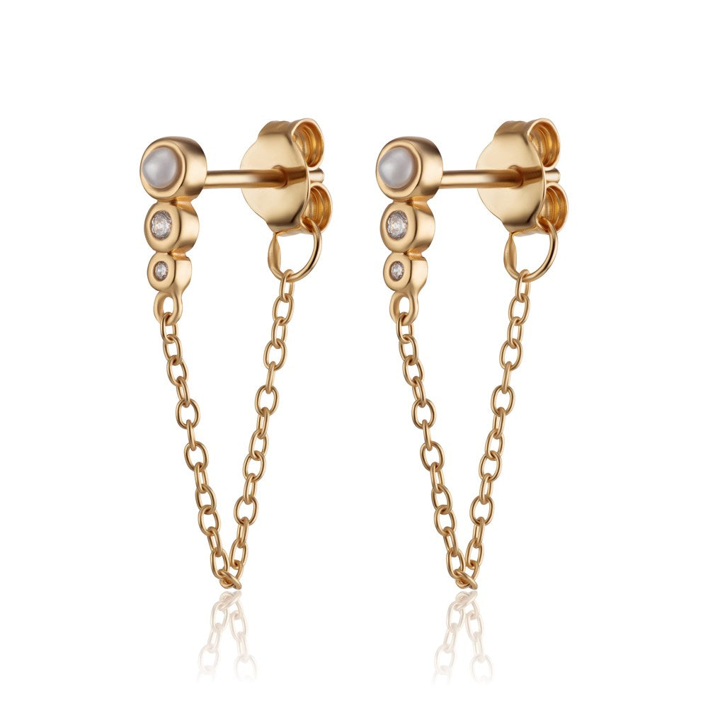 Scream-Pretty-Hannah-Martin-Chain-Pearl-Diamond-Curbic-Zirconia-chainged-stud-earrings-Demifine-Contemporary-ear-stacking-stack-cool-jewellery-uk
