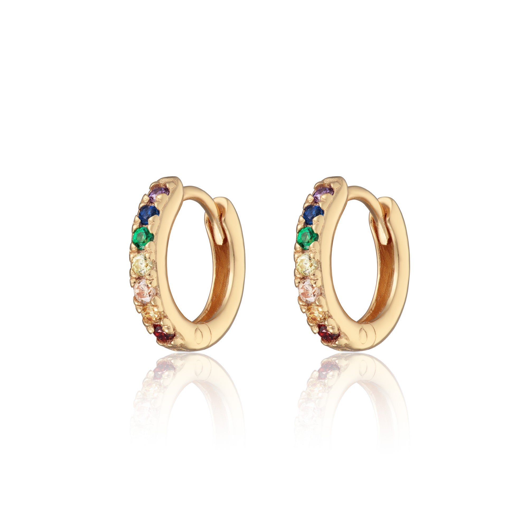 Scream-Pretty-Huggie-Hoop-Earrings-Cubic-Zirconia-Diamond-Multi-Coloured-Rainbow-Stones-Gemstone-Gold-Plated-Silver-Ear-Stacking-Stack